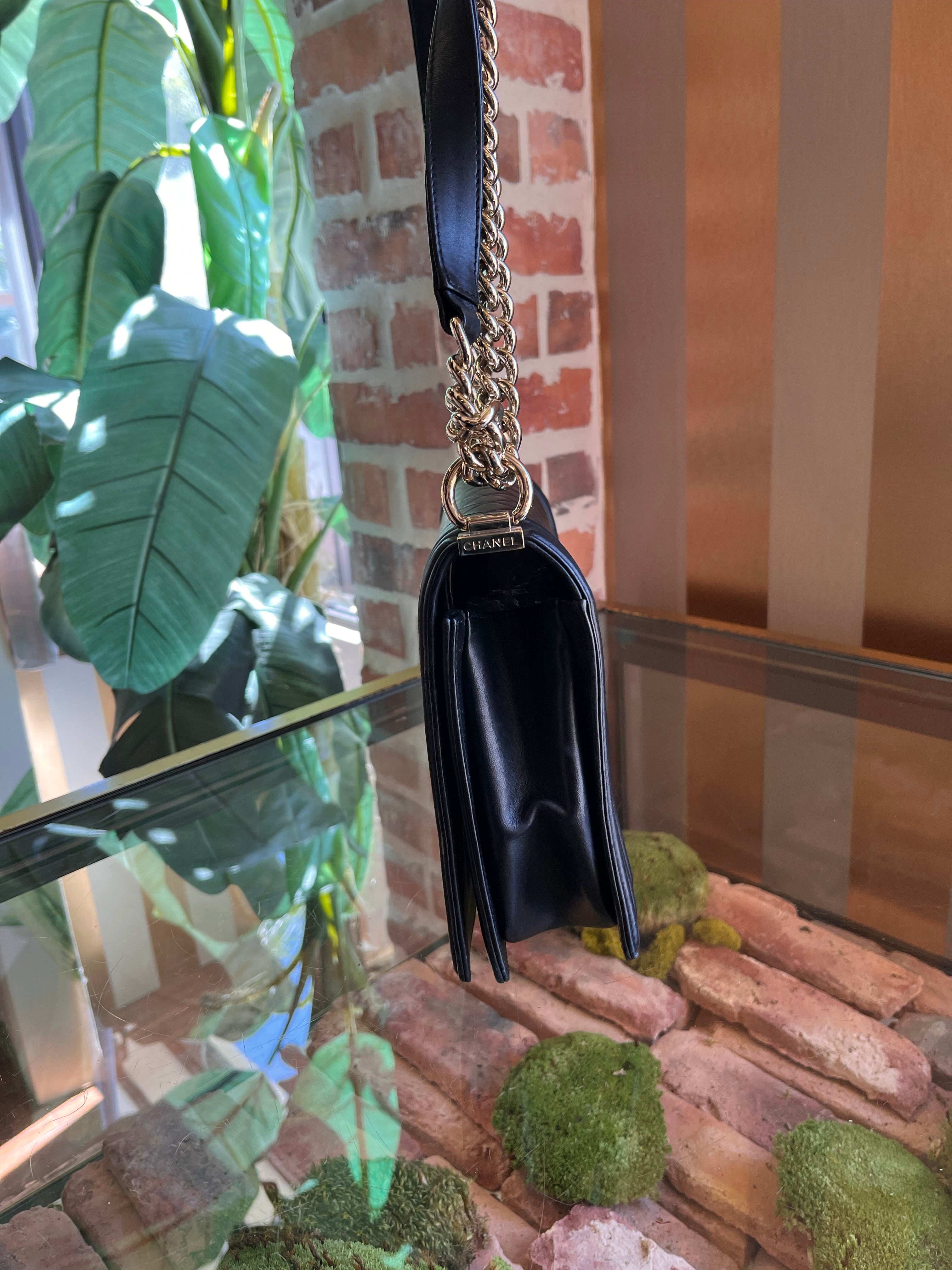 CHANEL Boy New Medium Black Lambskin Shoulder Bag