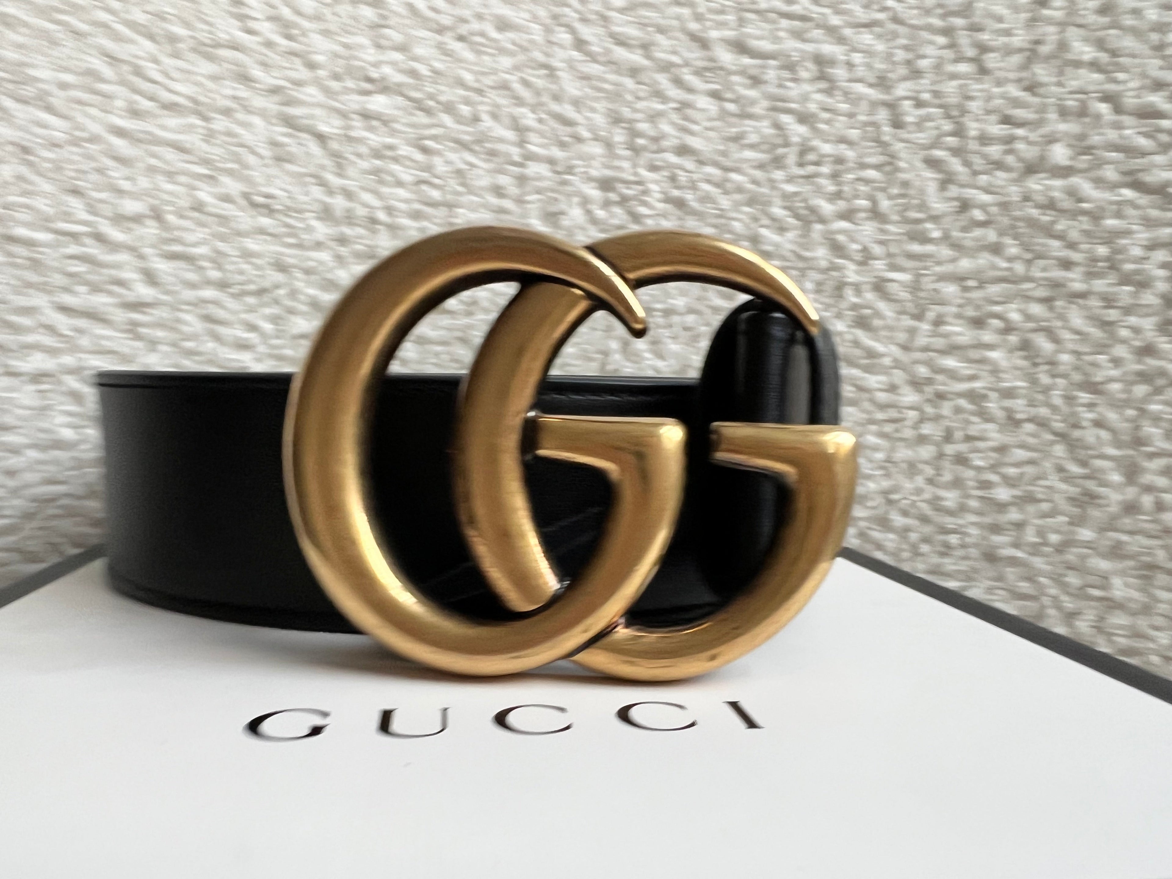 Gucci GG Marmont Black Wide Leather Belt with Shiny Gold Buckle (RRP £410)