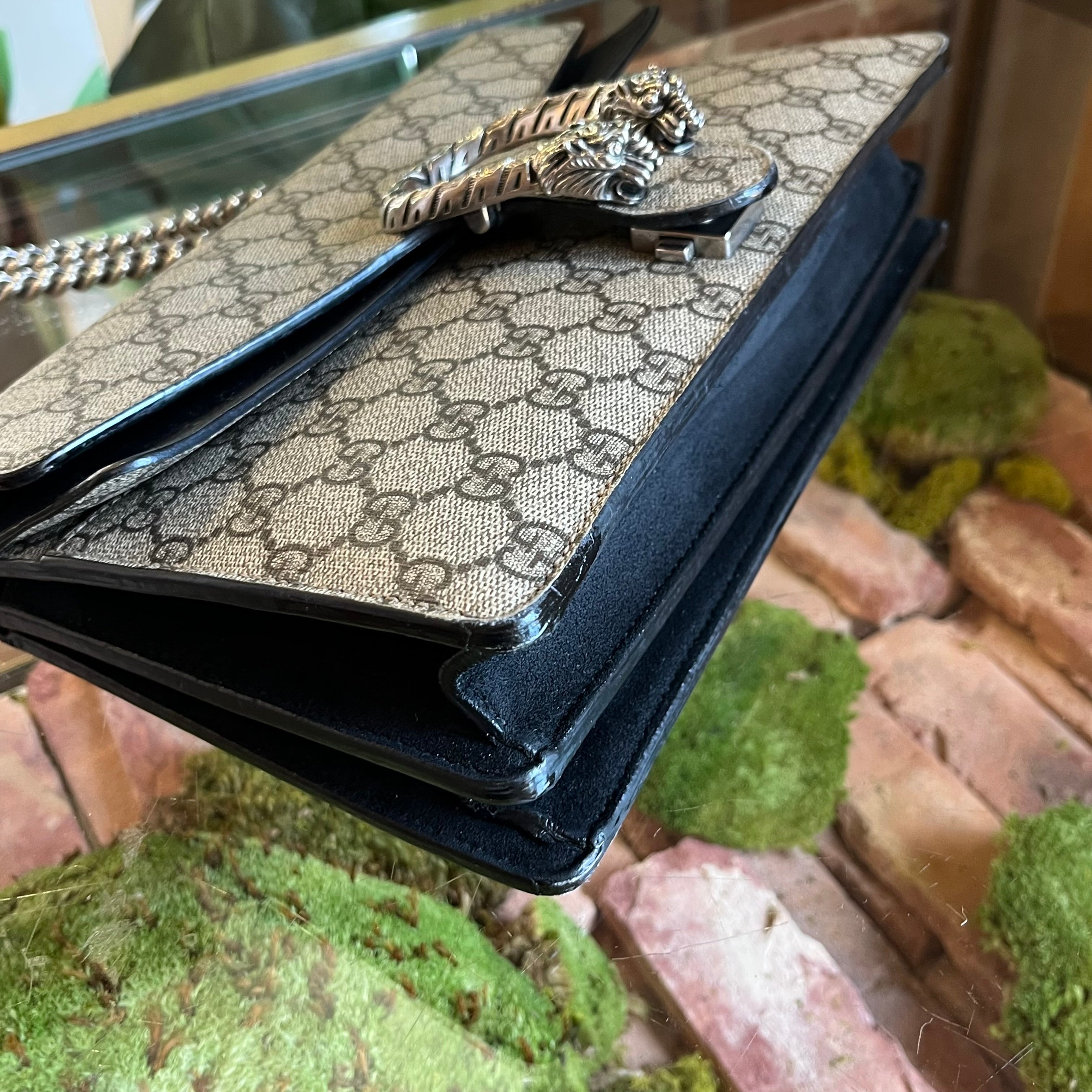 GUCCI Small Dionysus Black GG Supreme Monogram Shoulder Bag
