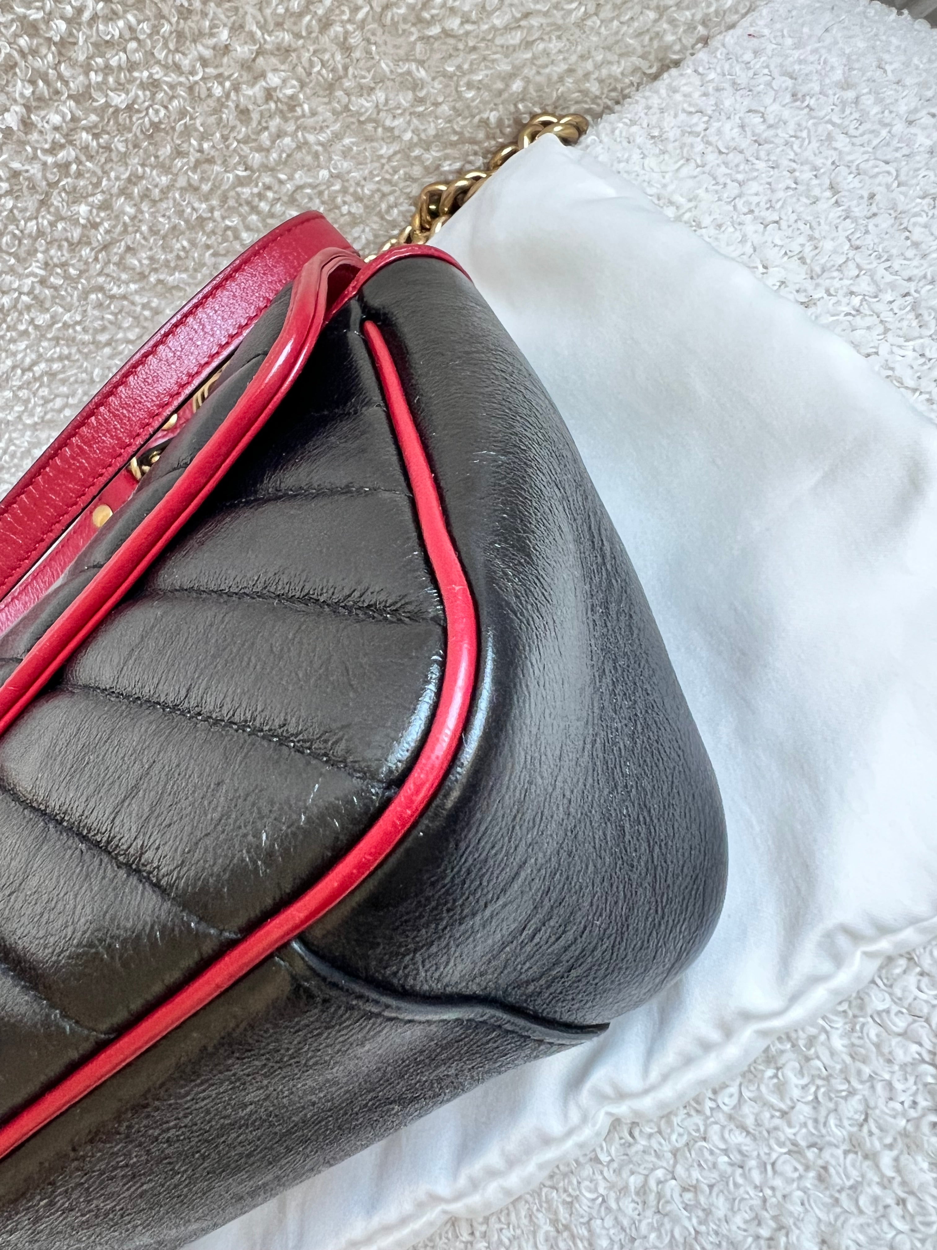 Gucci GG Black and Red Torchon Marmont Small Shoulder Bag