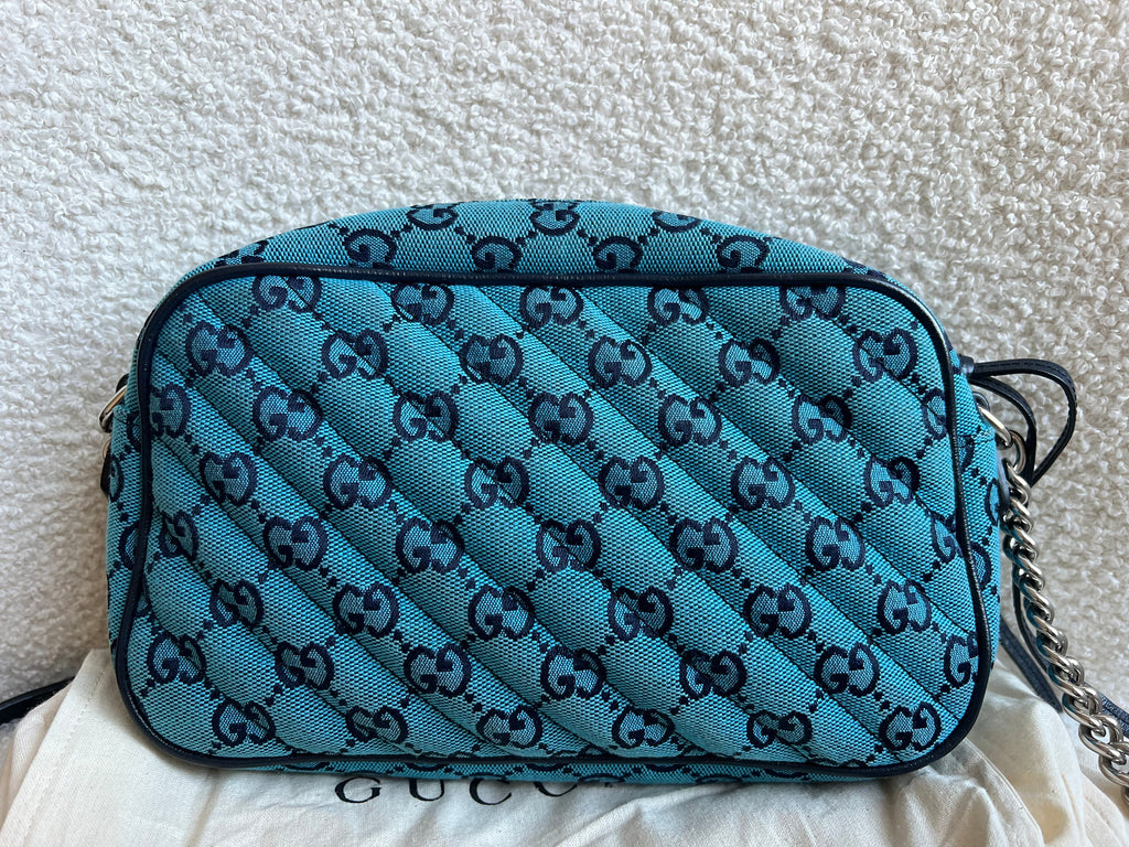 Gucci GG Marmont Blue Canvas Small Shoulder Bag (RRP £1050)