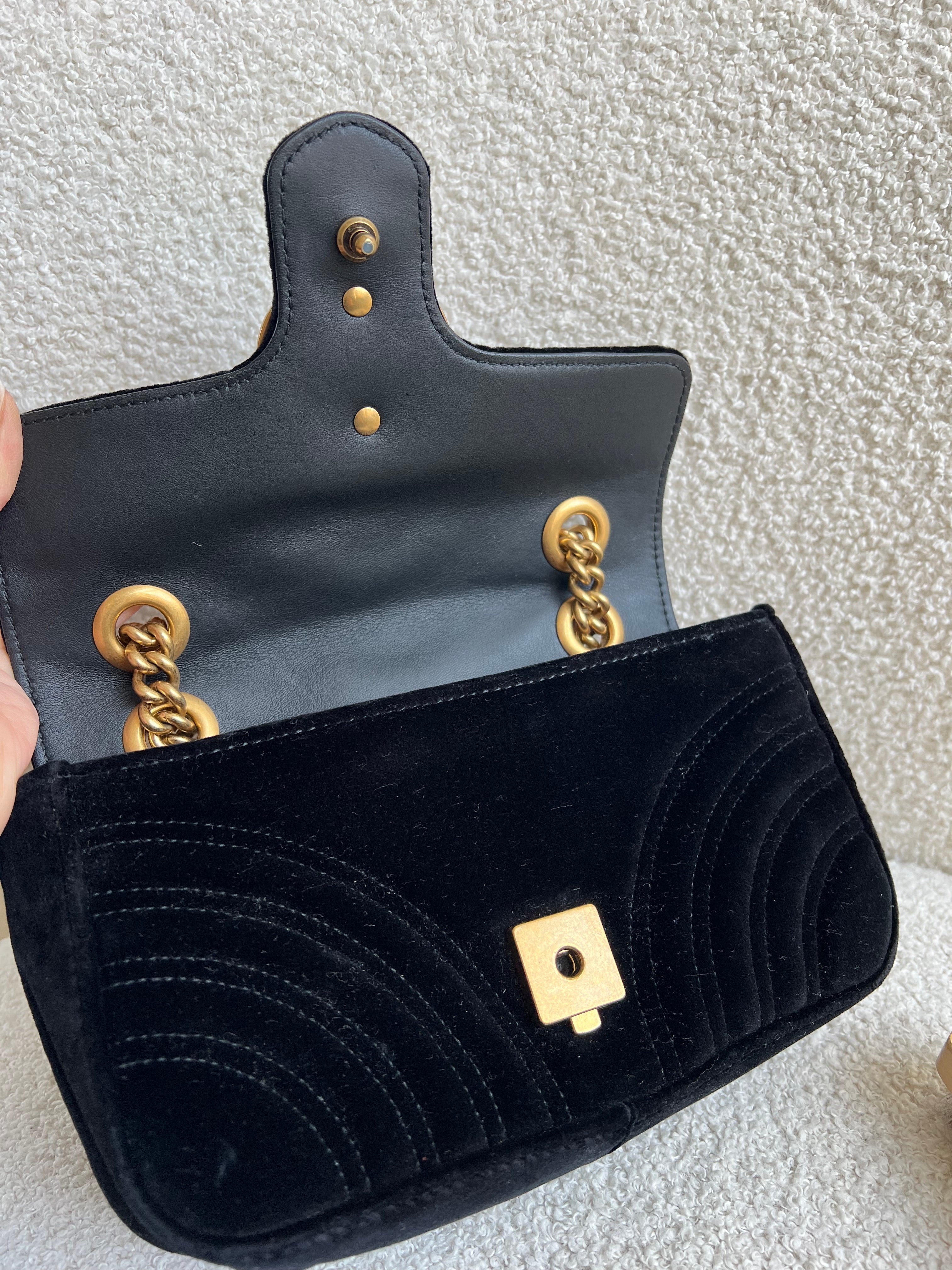 Gucci GG Black Velvet Marmont Mini Shoulder Bag (RRP £1395)