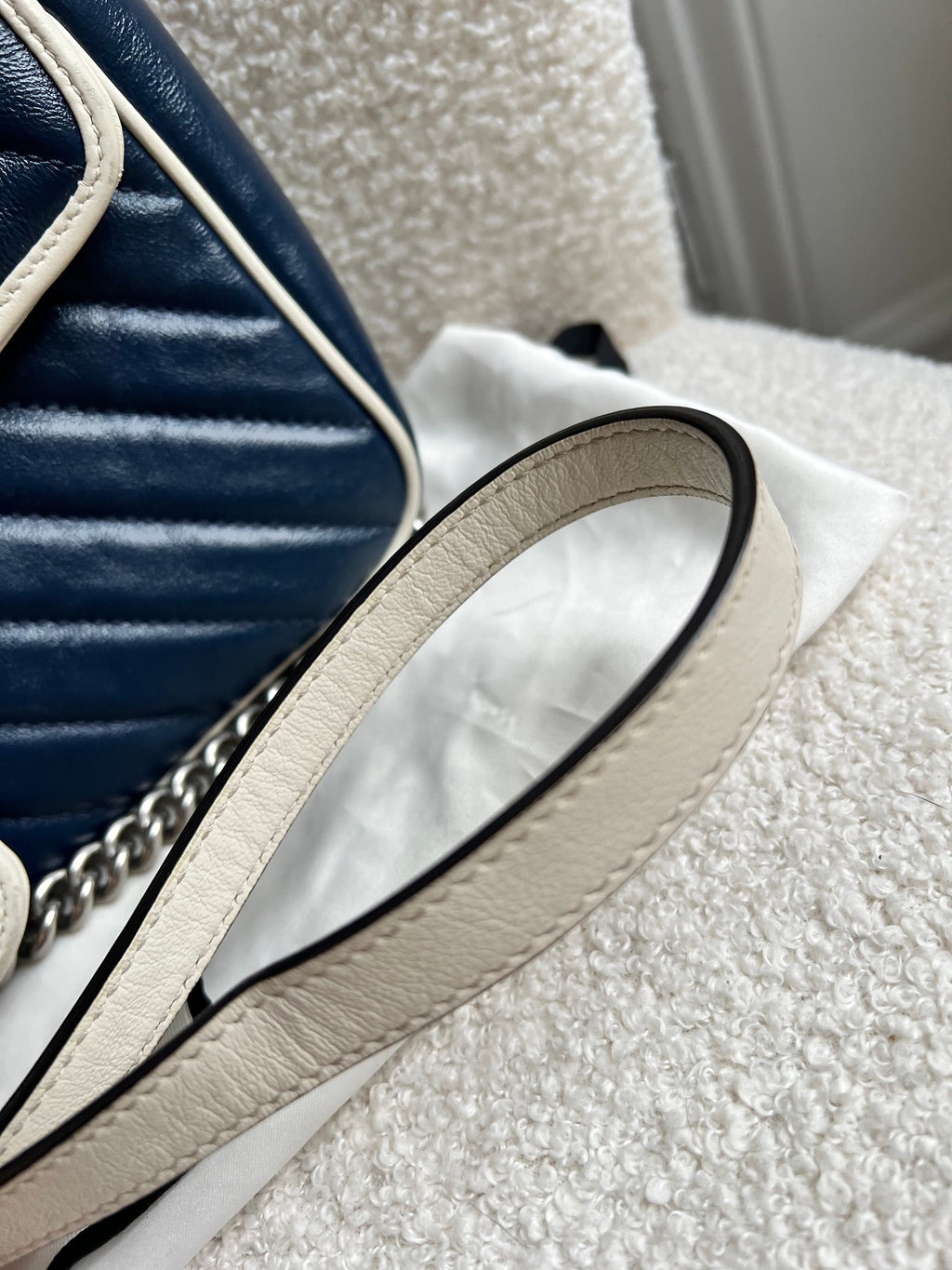 Gucci GG Navy and White Torchon Marmont Small Shoulder Bag