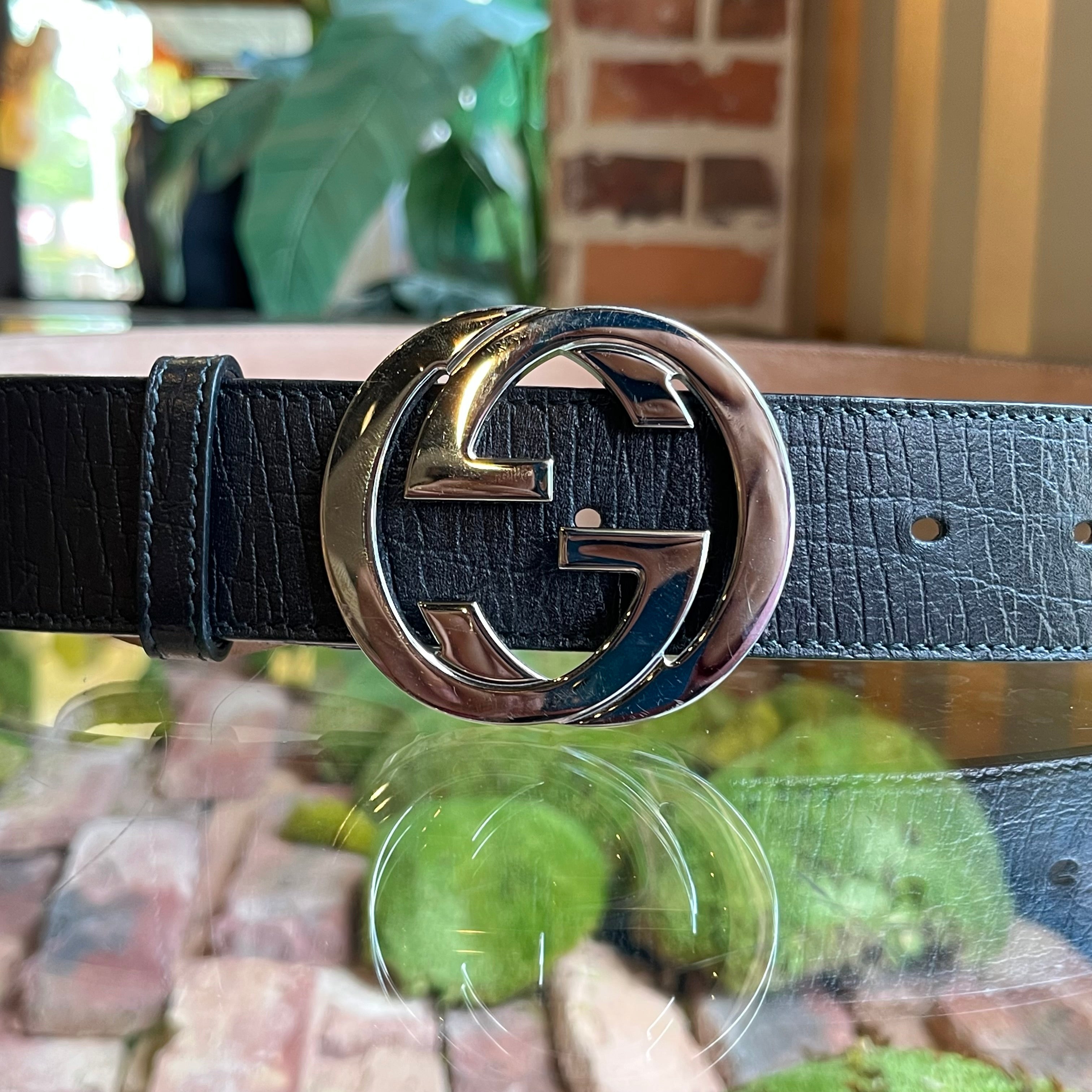 GUCCI Interlocking G Green & Red Web Stripe Canvas Belt SZ105/42(14US)