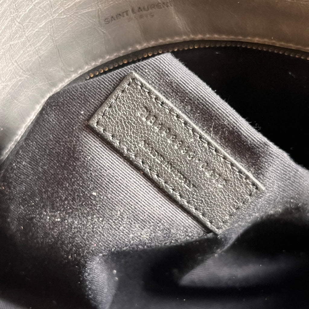 SAINT LAURENT Medium Niki Grey Quilted Crinkled Leather Shoulder Bag