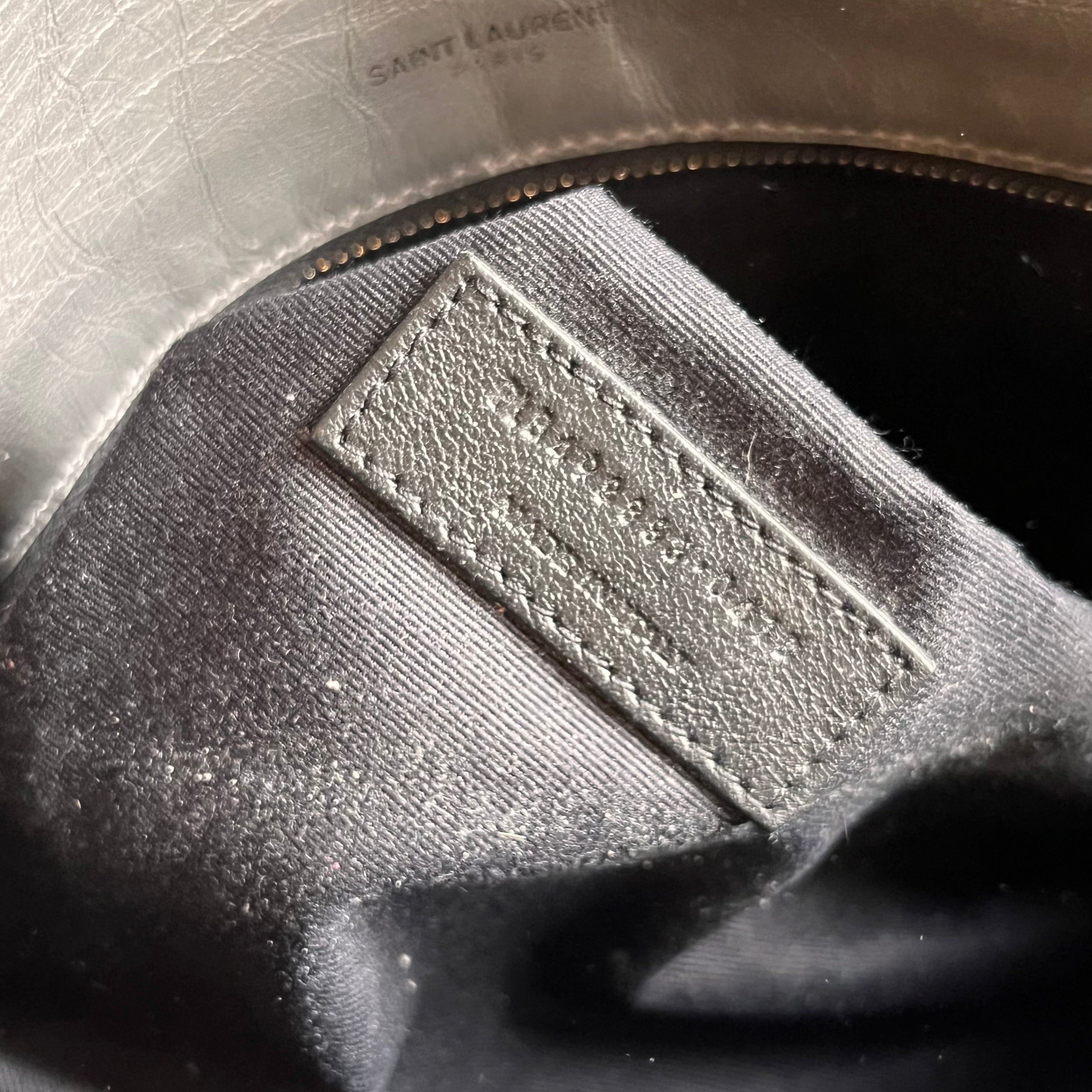 SAINT LAURENT Medium Niki Grey Quilted Crinkled Leather Shoulder Bag