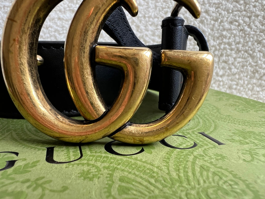 Gucci GG Marmont Black Leather Belt with Gold Buckle (RRP £395)