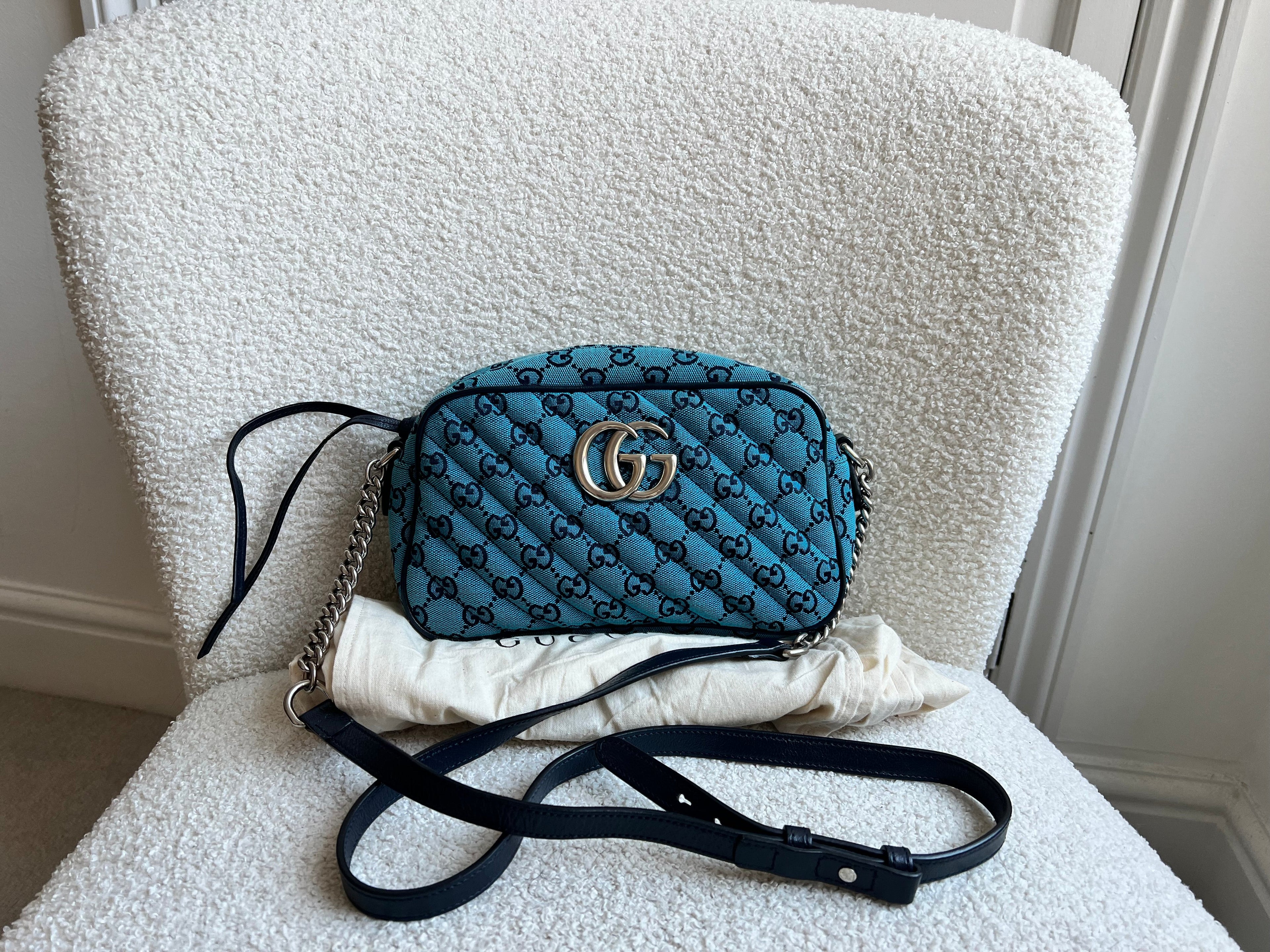 Gucci GG Marmont Blue Canvas Small Shoulder Bag (RRP £1050)