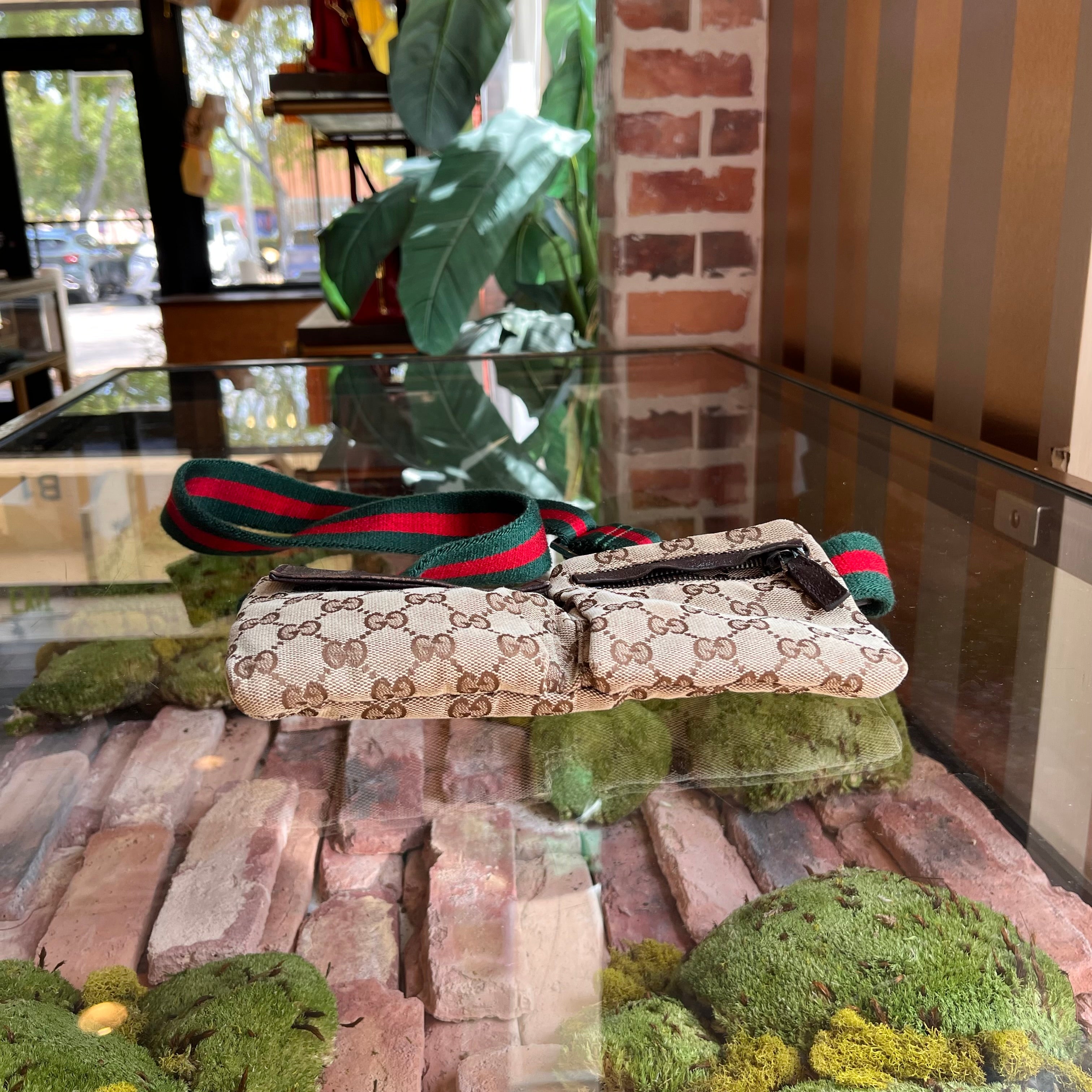 GUCCI GG Web Canvas Double Pocket Belt Bag