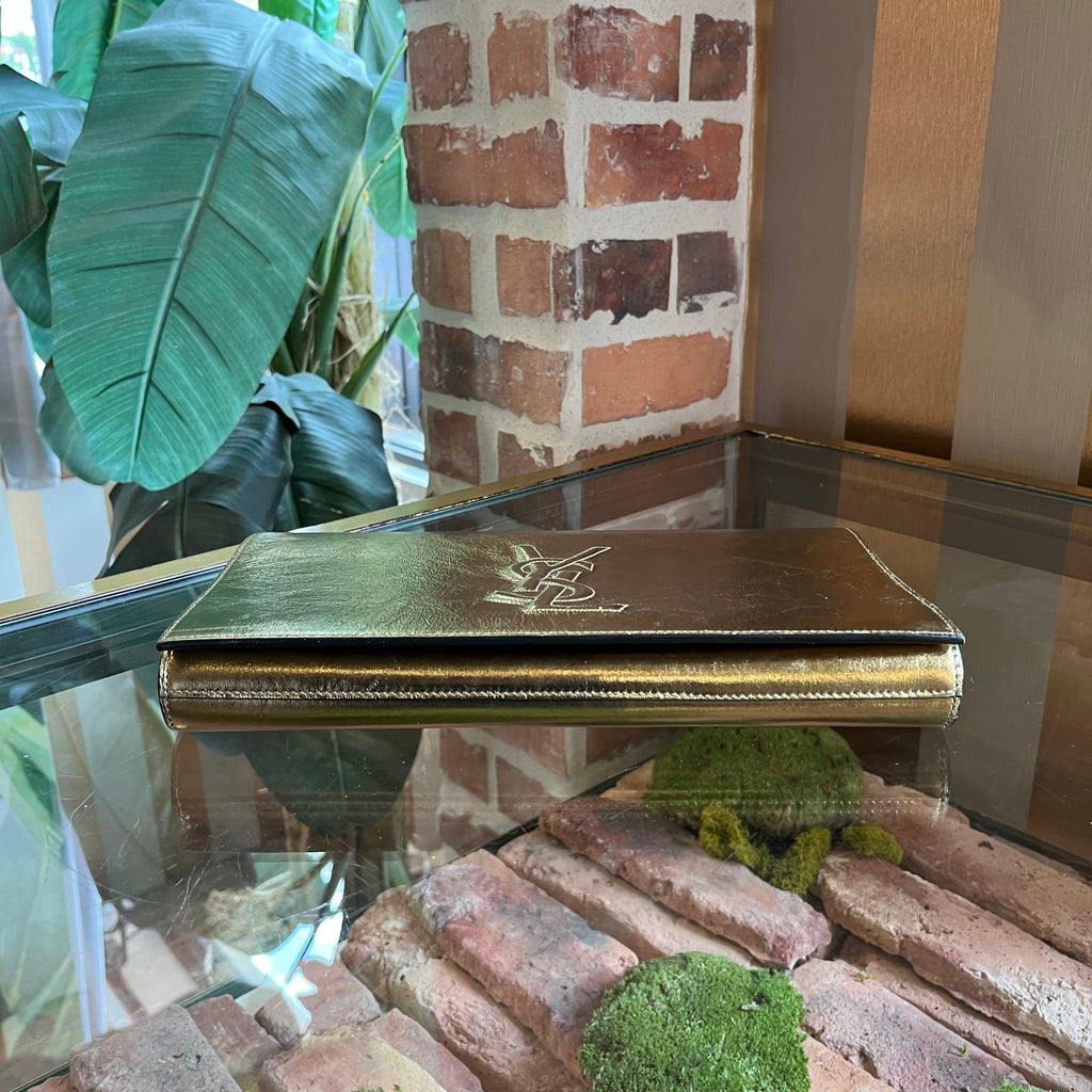 SAINT LAURENT Belle De Jour Large Gold Metallic Calfskin Monogram Clutch