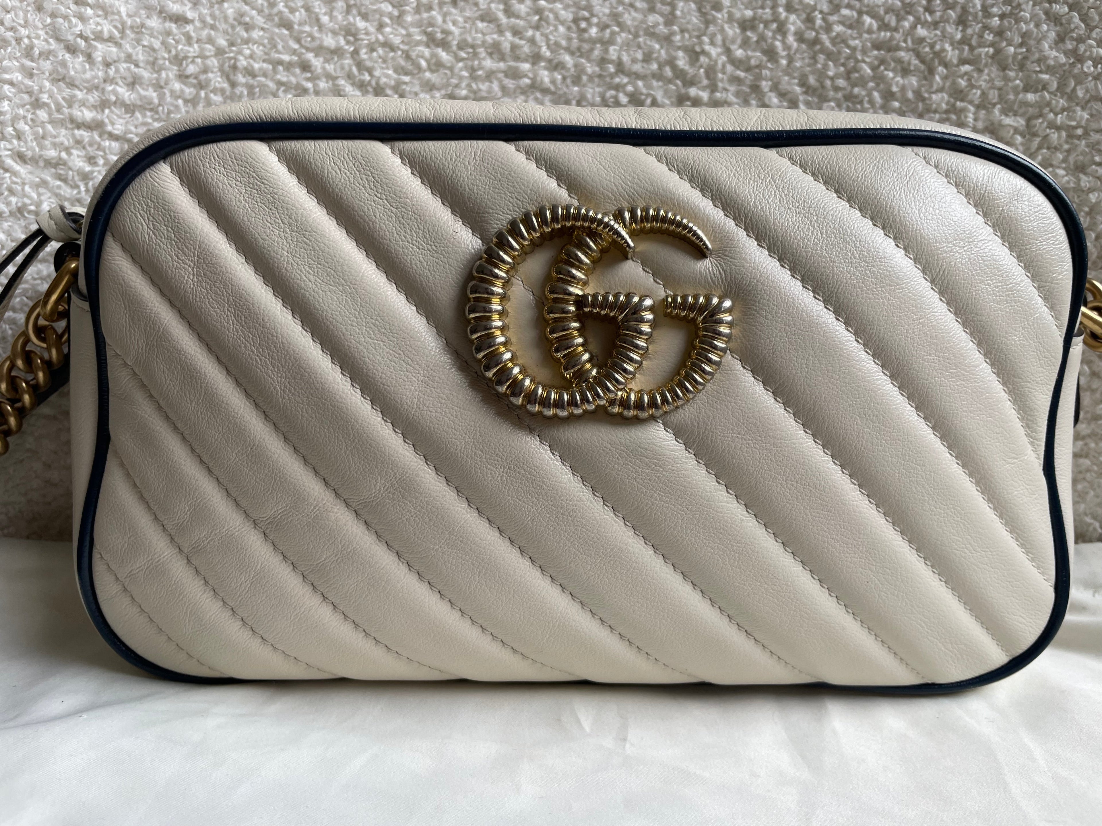 Gucci Torchon GG White Marmont Small Shoulder Bag
