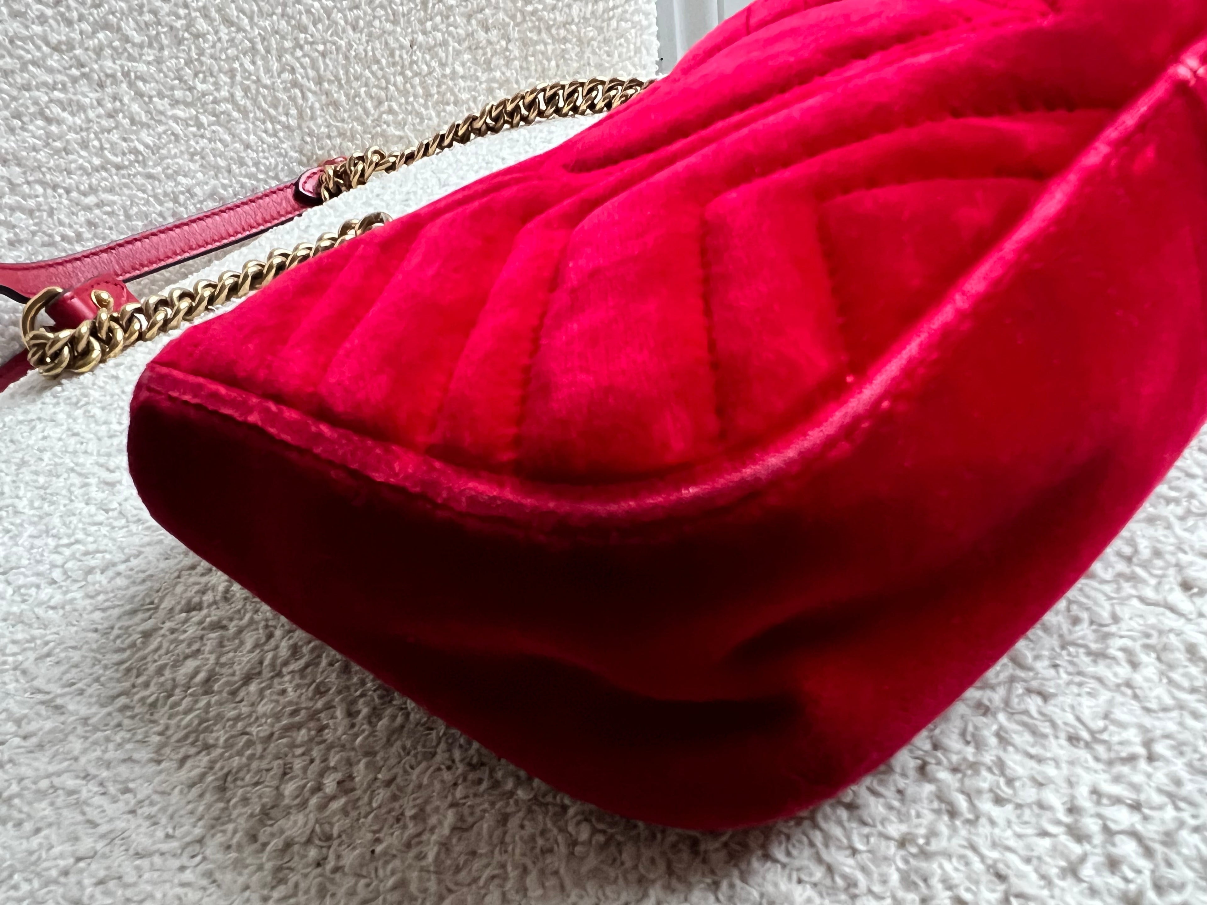 Gucci GG Mini Red Velvet Marmont Mini Shoulder Bag (RRP £1295)