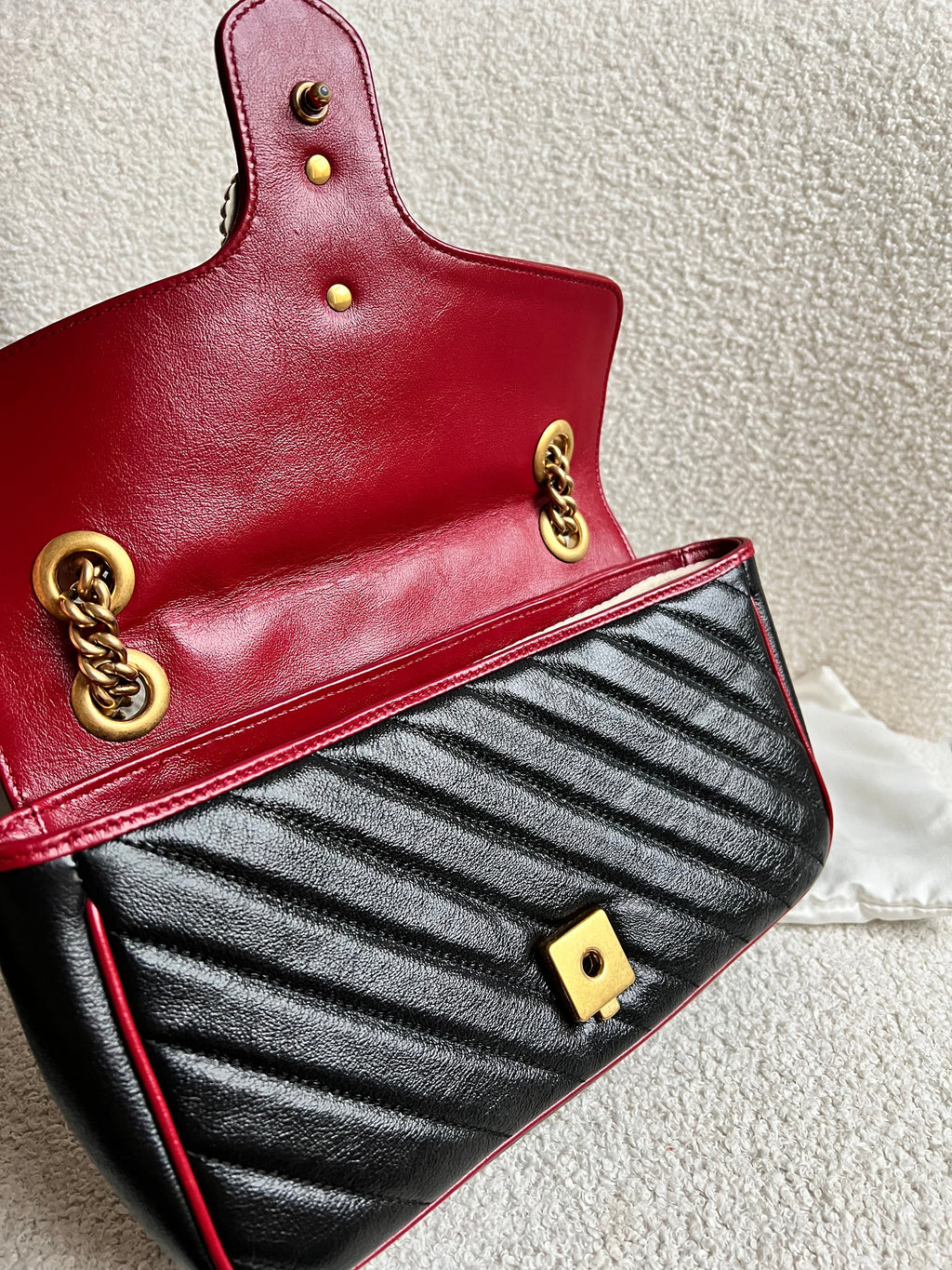 Gucci GG Black and Red Torchon Marmont Small Shoulder Bag