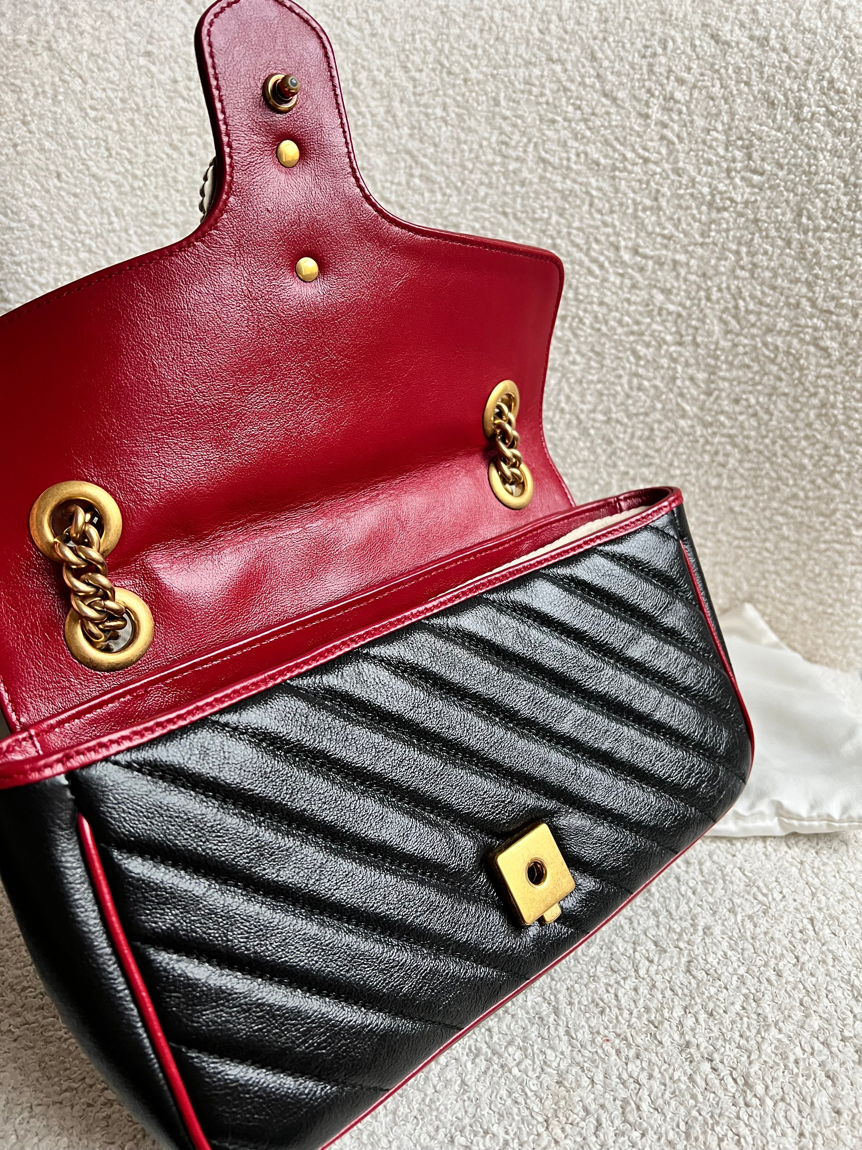 Gucci GG Black and Red Torchon Marmont Small Shoulder Bag