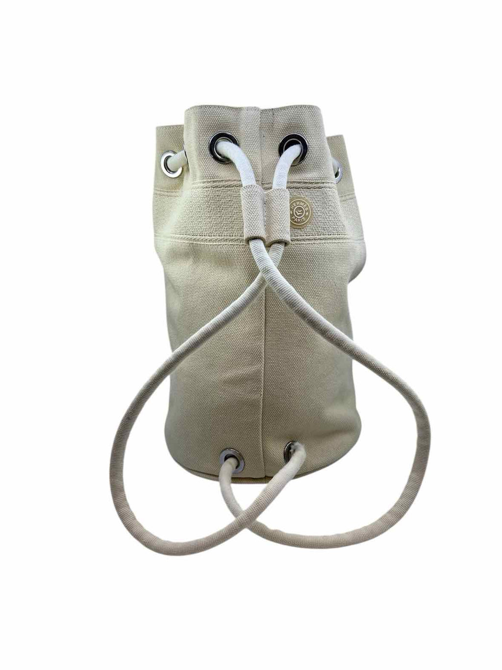 HERMES Sac Polochon Cream Canvas Solid Backpack