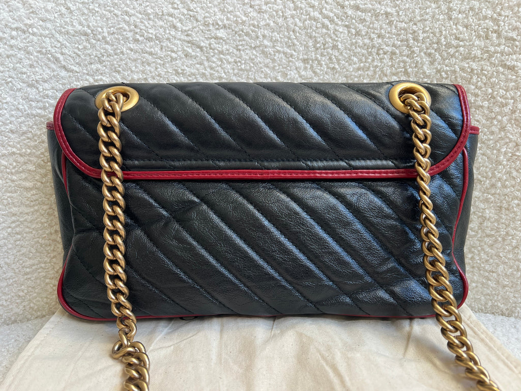 Gucci GG Black and Red Torchon Marmont Small Shoulder Bag