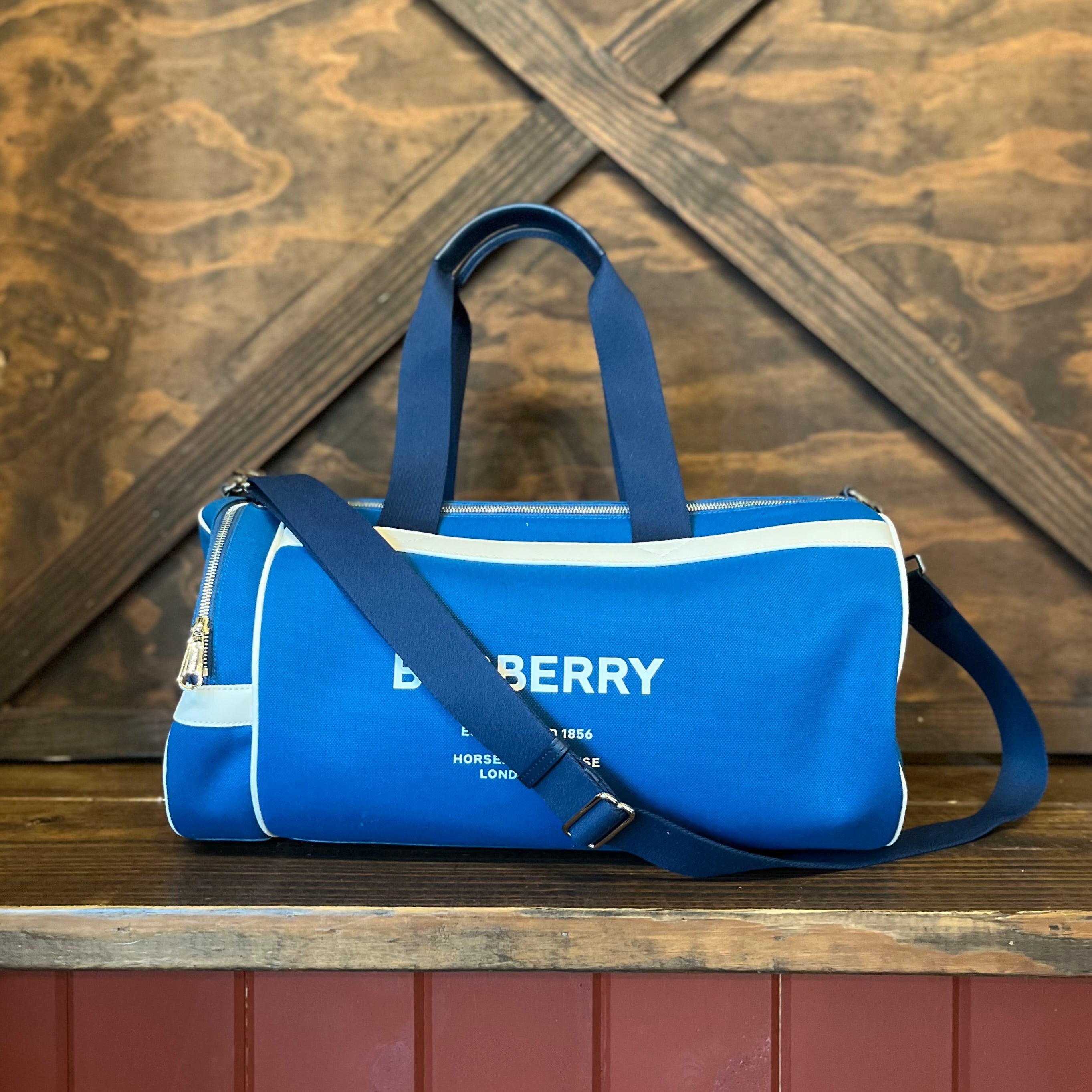BURBERRY Kennedy Blue Canvas Duffle Bag
