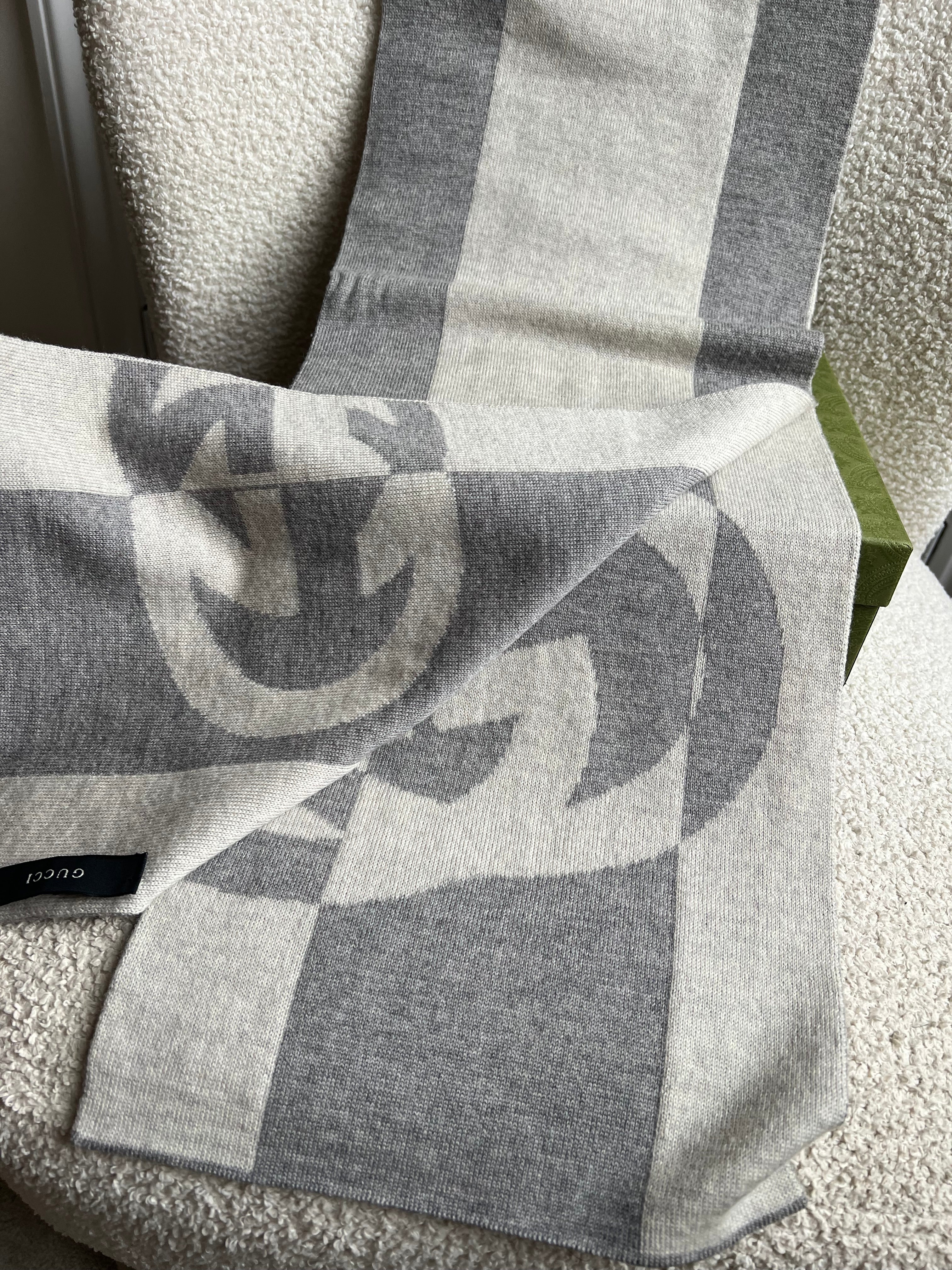 Gucci Grey GG Wool Scarf