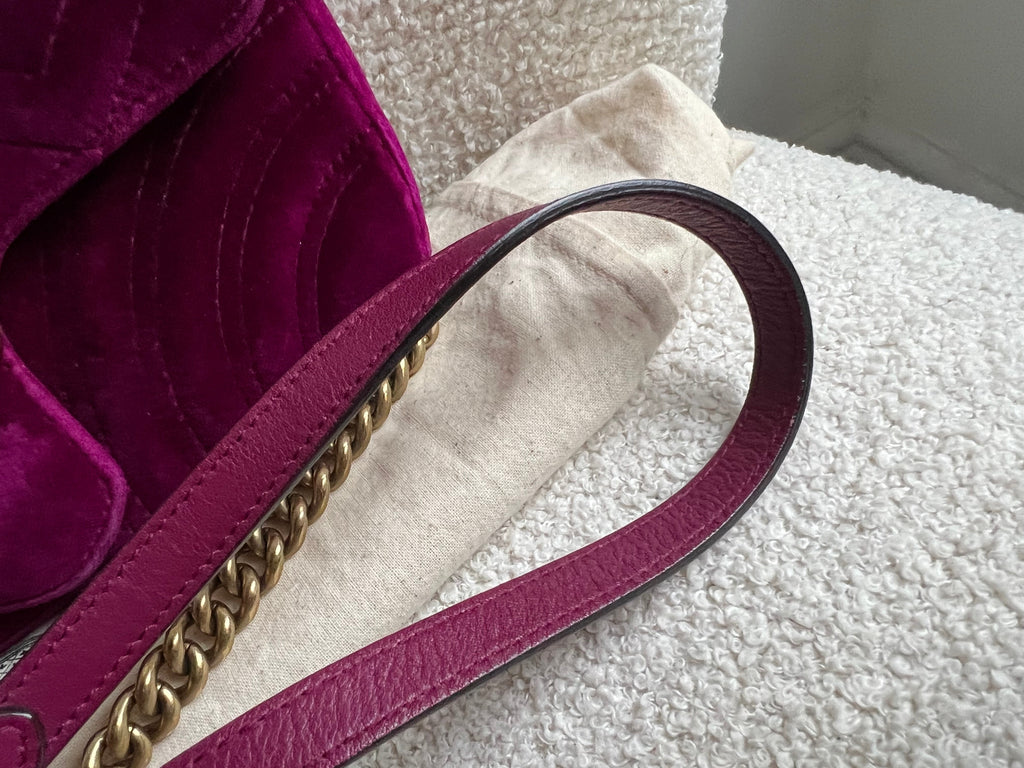 Gucci GG Mini Fuchsia Velvet Marmont Mini Shoulder Bag (RRP £1295)