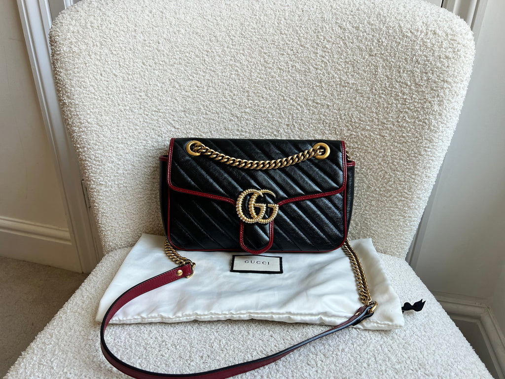 Gucci GG Black and Red Torchon Marmont Small Shoulder Bag