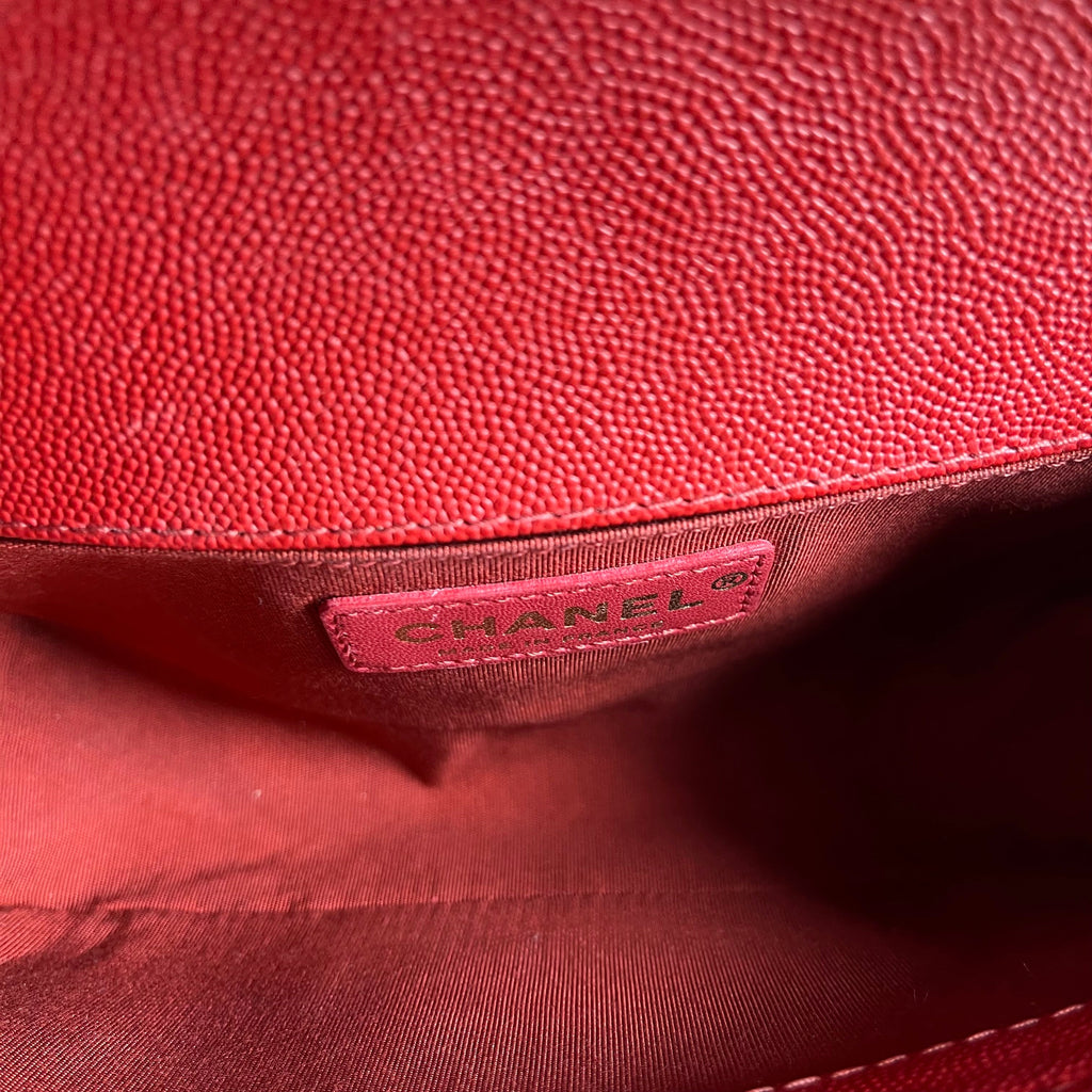 CHANEL Small Boy Bag Red Chevron Caviar Leather Braided Shoulder Bag