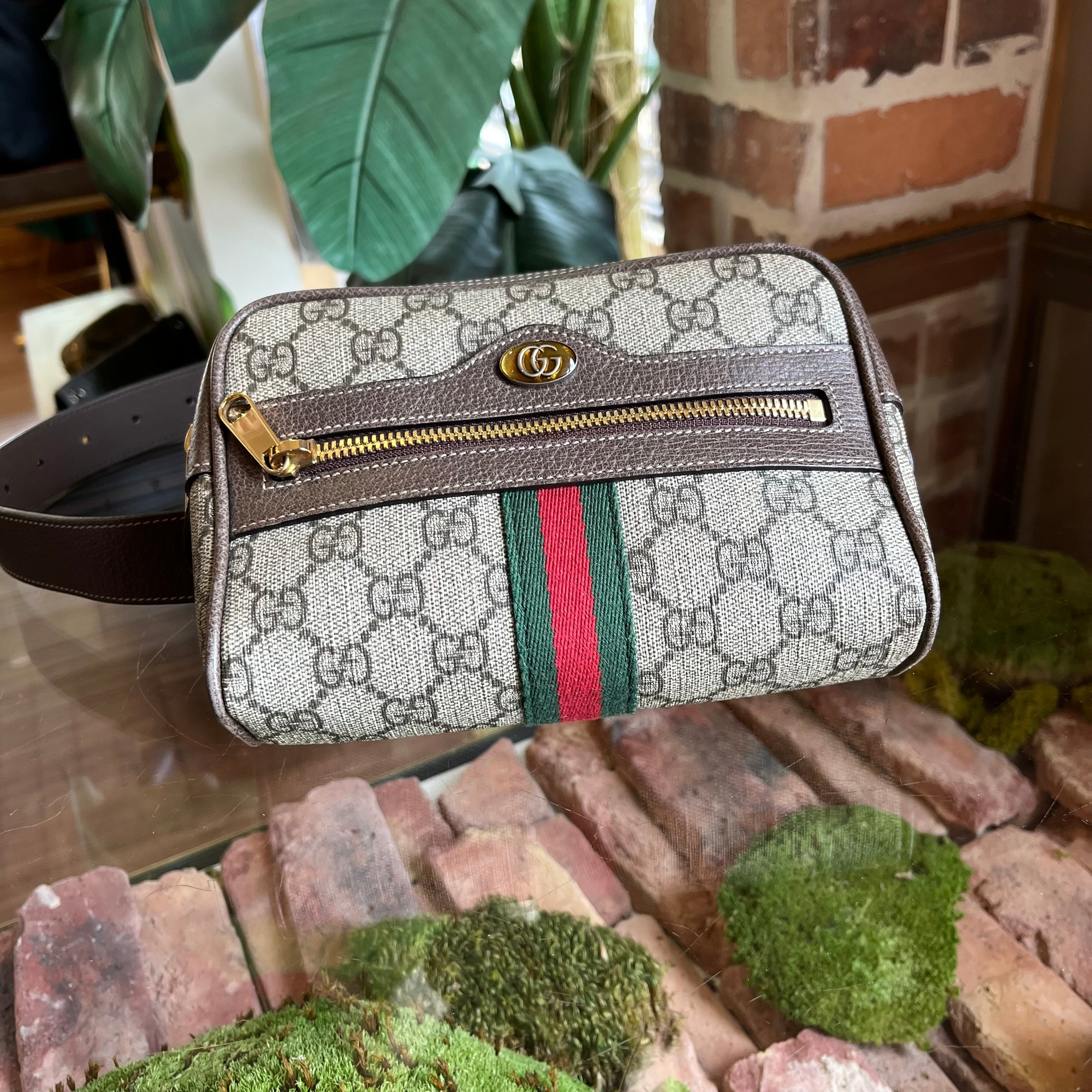 GUCCI Ophidia Beige Ebony GG Supreme Monogram Canvas Belt Bag SZ75/30(2US)