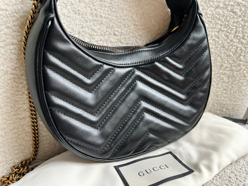 Gucci GG Black Mini Half Moon Marmont Shoulder Bag (RRP £1160)