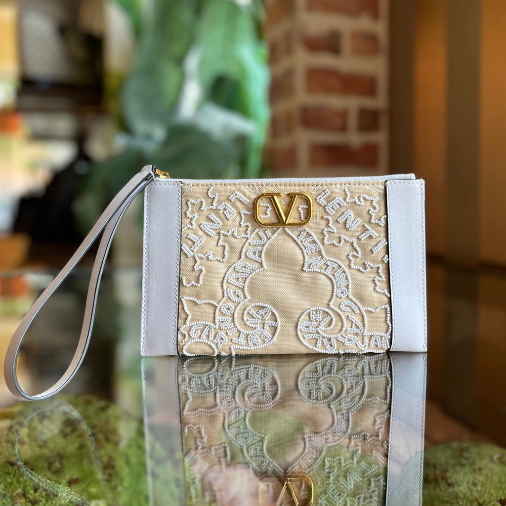 VALENTINO White Beaded Pouch Bag