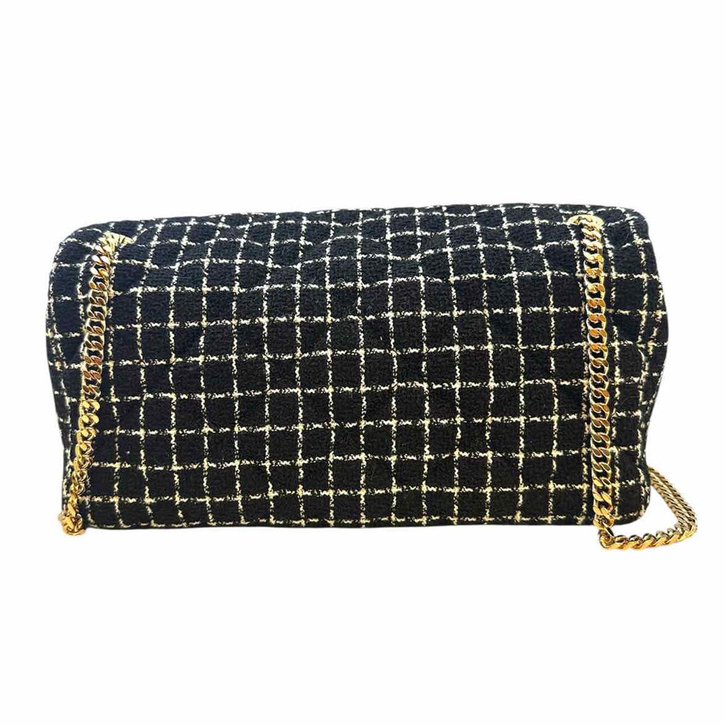 VERSACE black, white Tweed Checkered Handbag