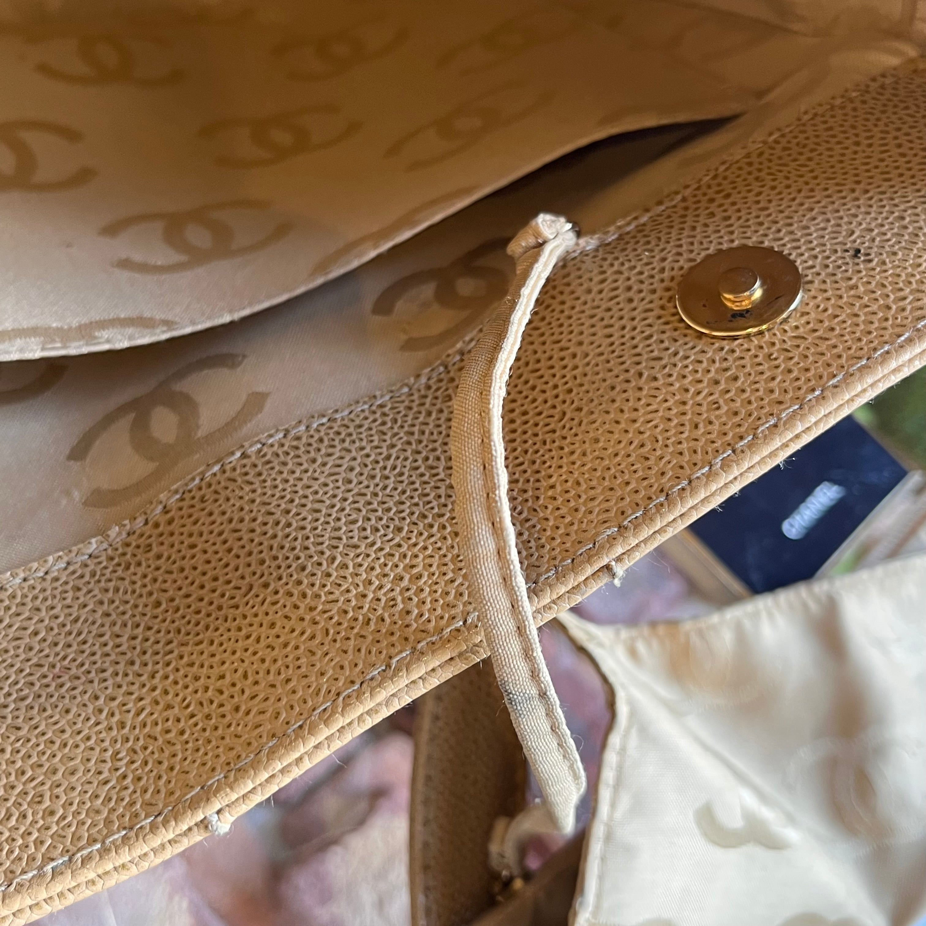 CHANEL Chocolate Bar Beige Caviar Leather Bag Tote