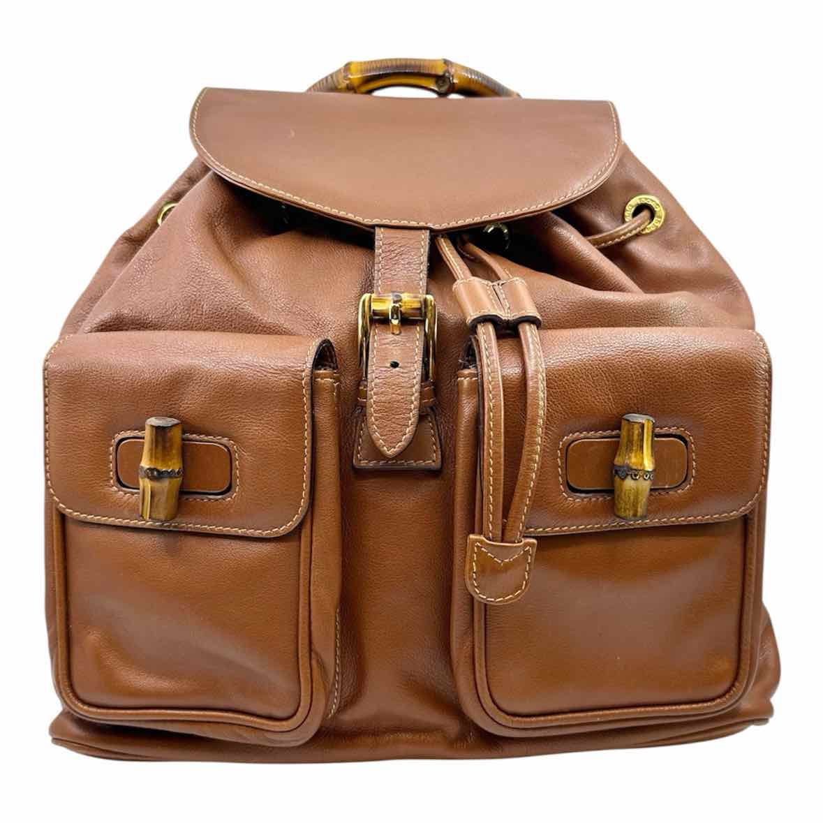 GUCCI Camel Leather Solid Backpack