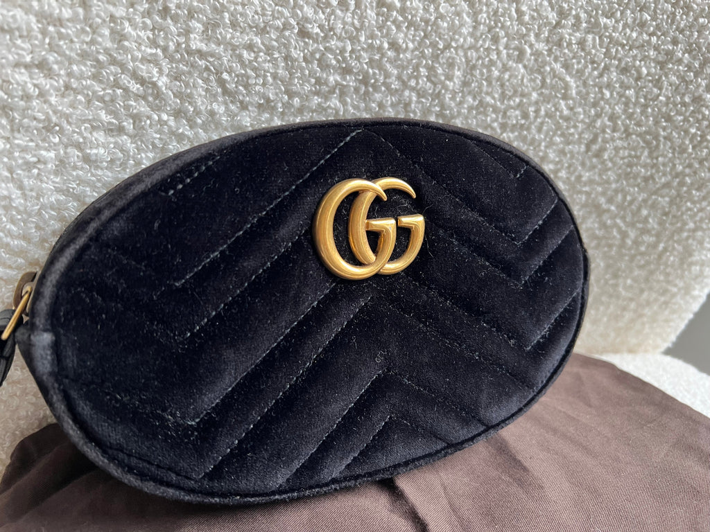 Gucci GG Black Velvet Marmont Belt Bag