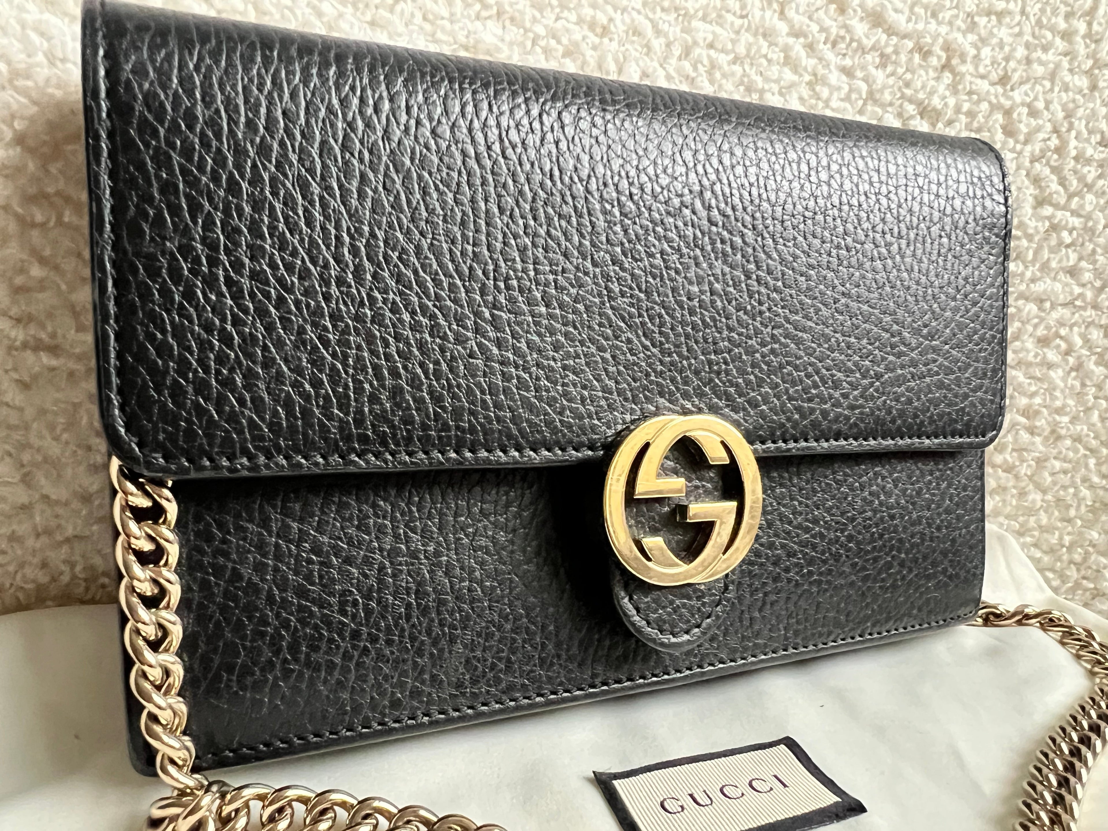 Gucci Black Interlocking GG Chain Wallet