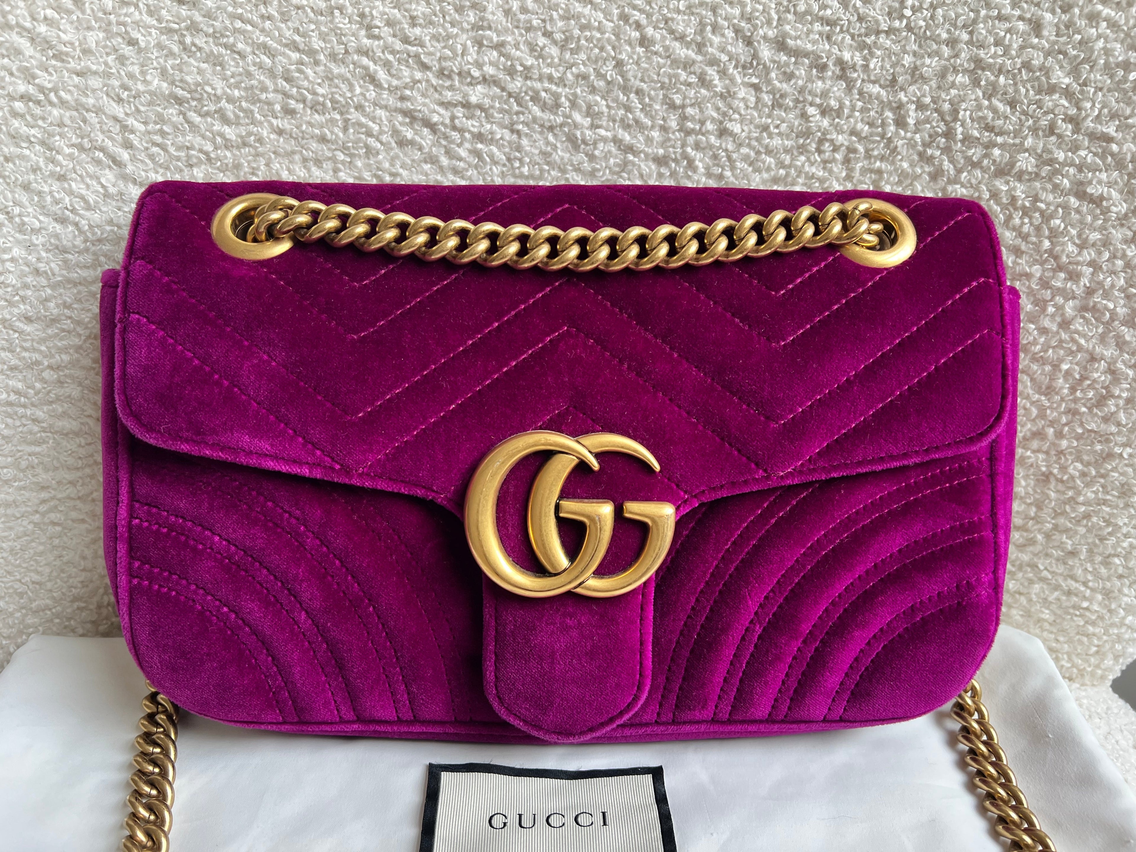 Gucci GG Fuchsia Velvet Marmont Small Shoulder Bag (RRP £1490)