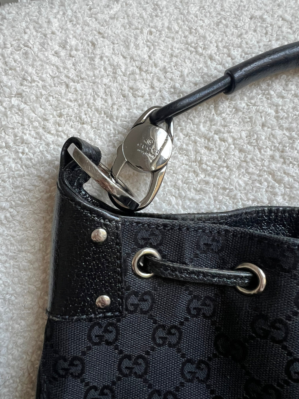 Gucci Black GG Canvas Drawstring Shoulder Bag