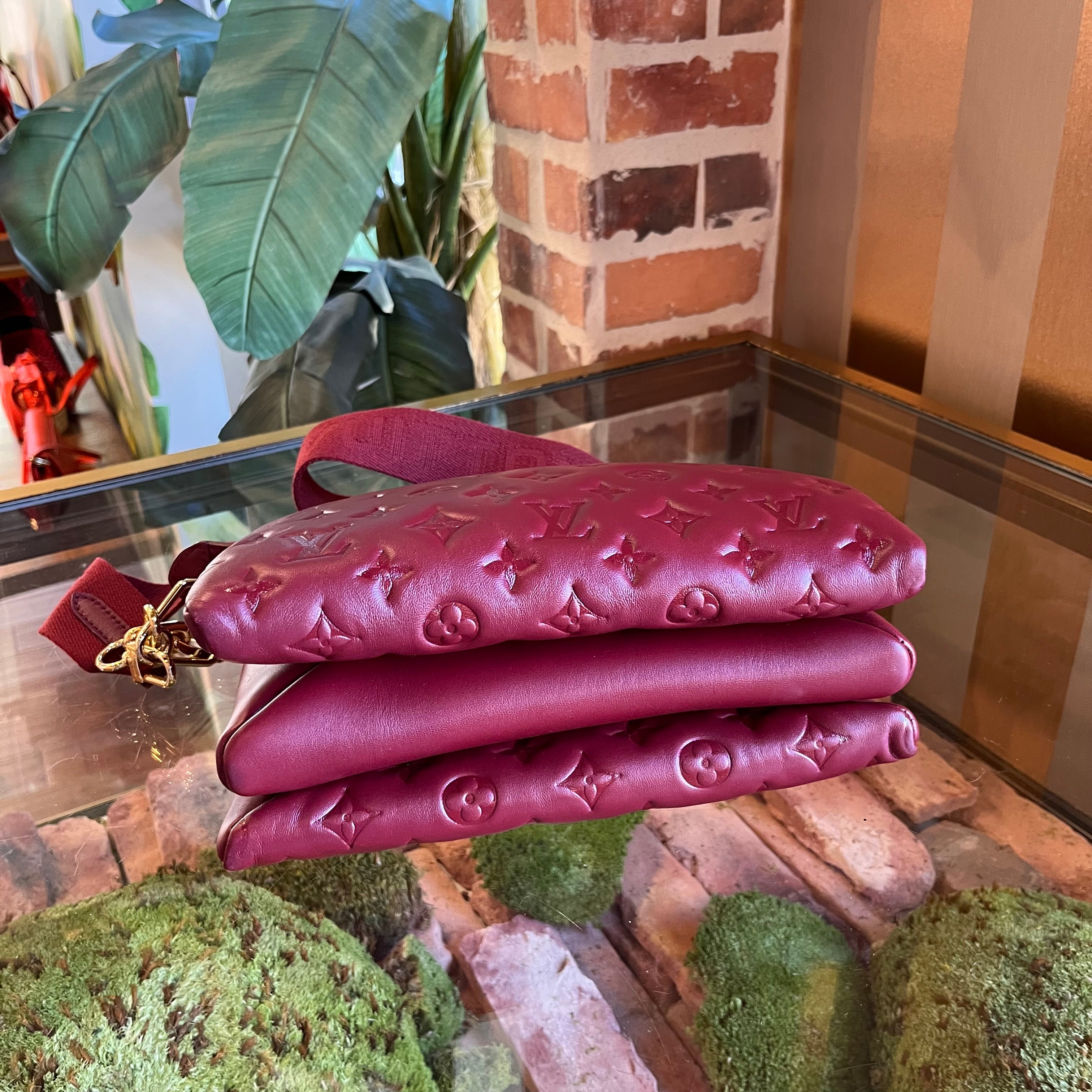 LOUIS VUITTON Coussin PM Wine Lambskin Embossed Monogram Shoulder Bag