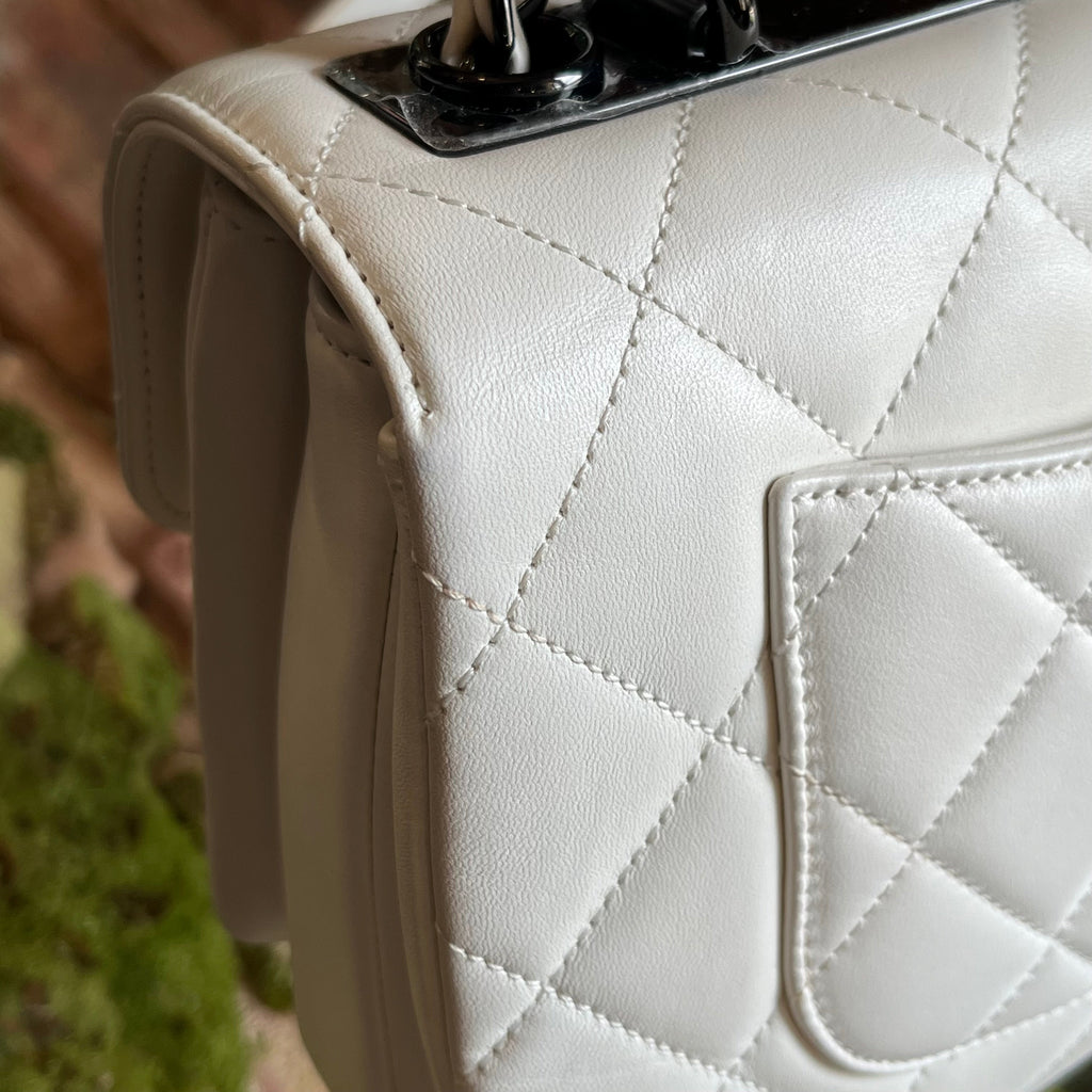 CHANEL Small Trendy CC Flap White Quilted Lambskin Leather Top Handle Bag