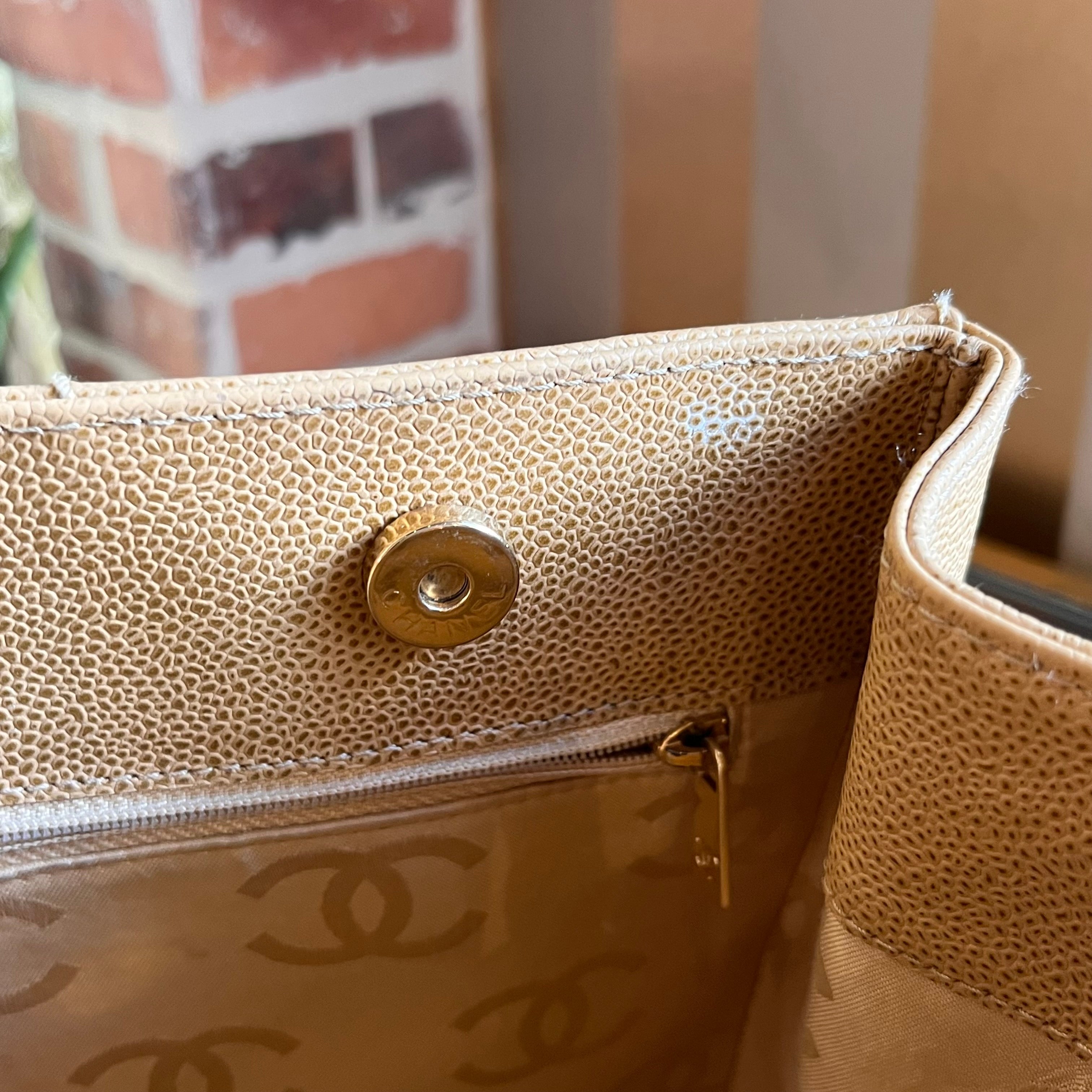 CHANEL Chocolate Bar Beige Caviar Leather Bag Tote