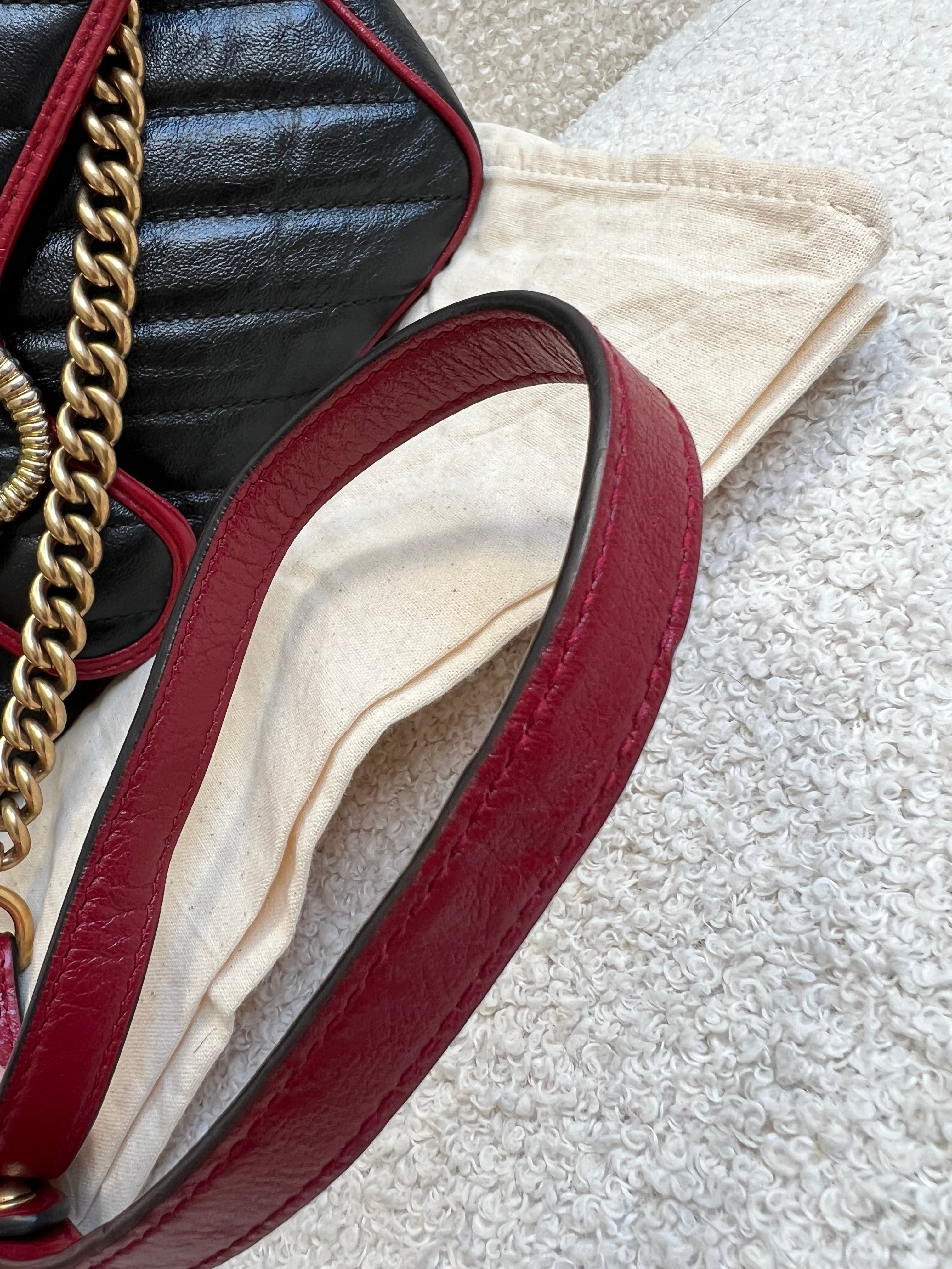 Gucci GG Black and Red Torchon Marmont Small Shoulder Bag