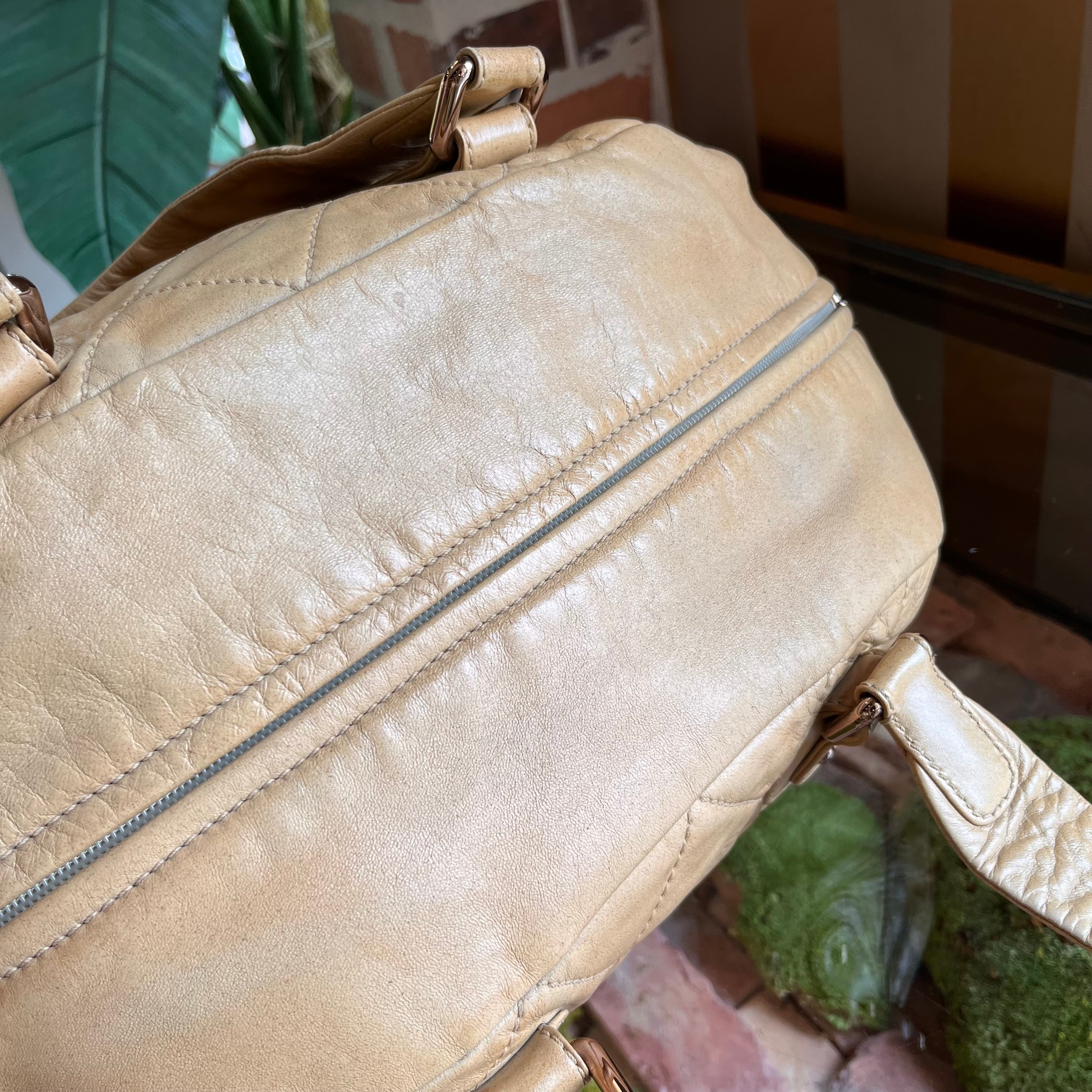 CHANEL Cloudy Bundle Beige Leather Bowler Bag