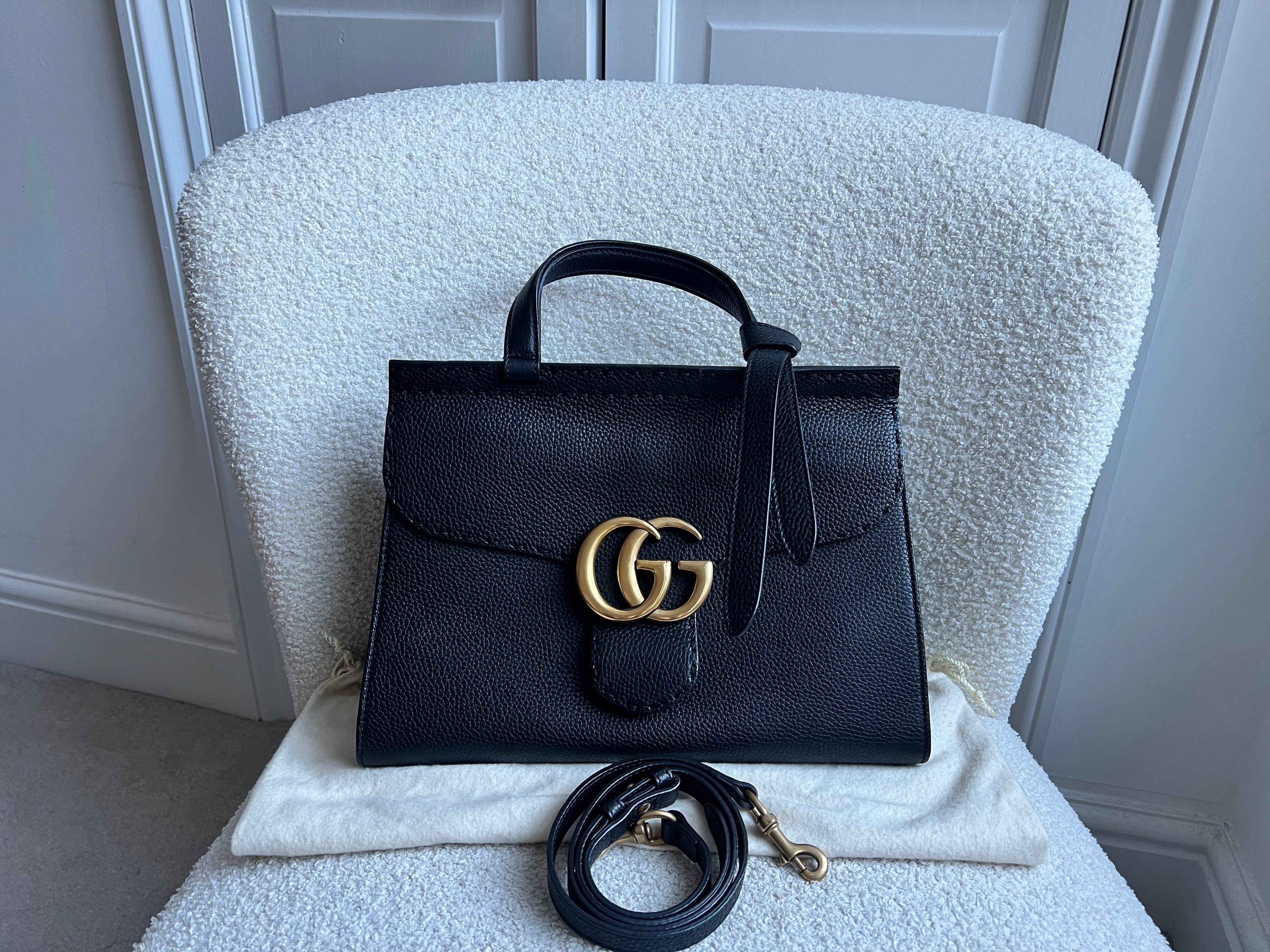 Gucci GG Black Medium Marmont Top Handle Bag