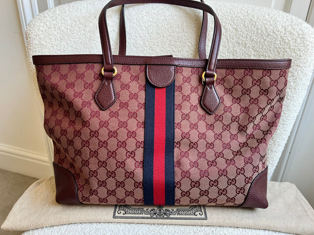 Gucci Burgundy Ophidia GG Supreme Medium Tote