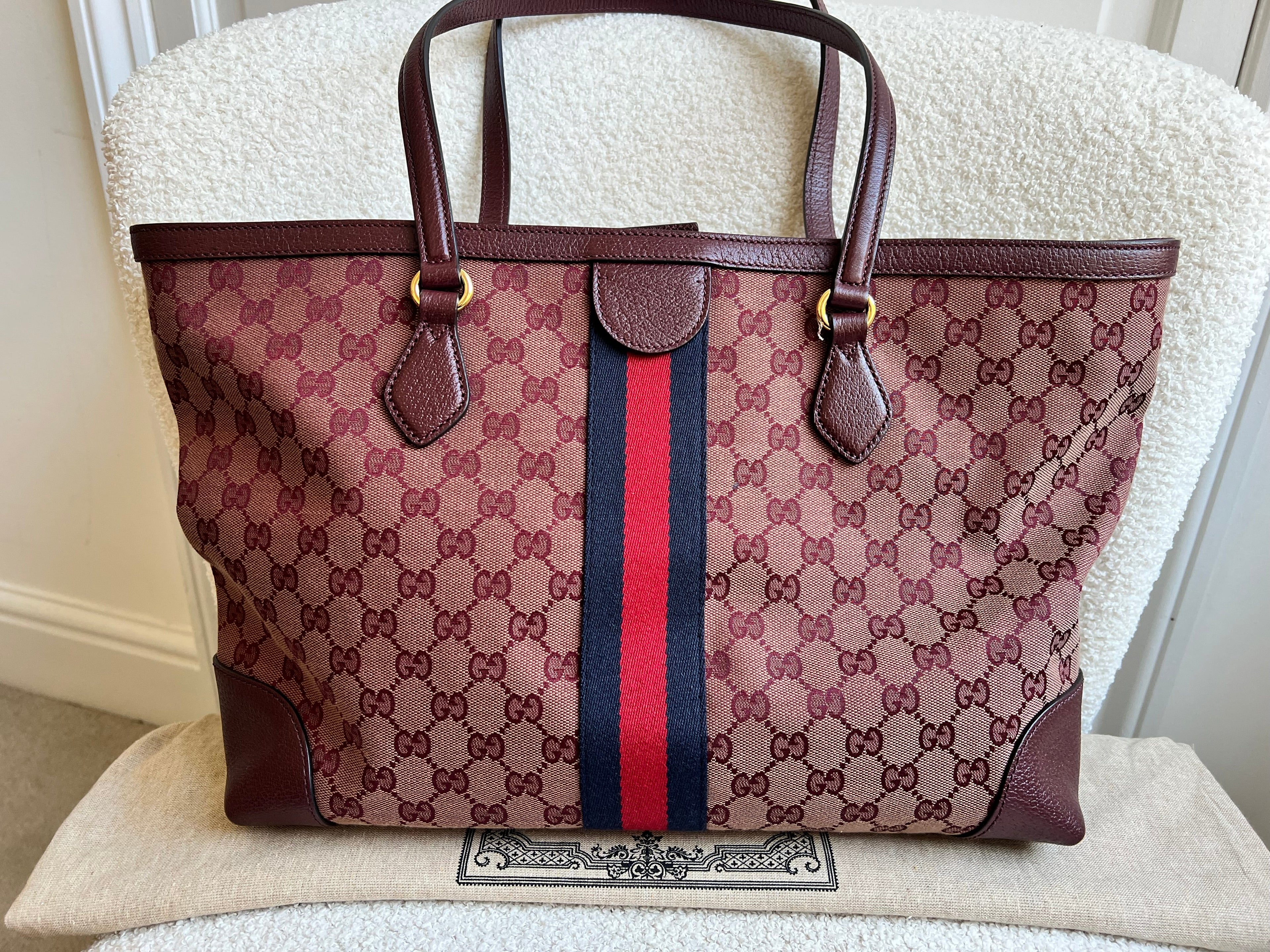 Gucci Burgundy Ophidia GG Supreme Medium Tote