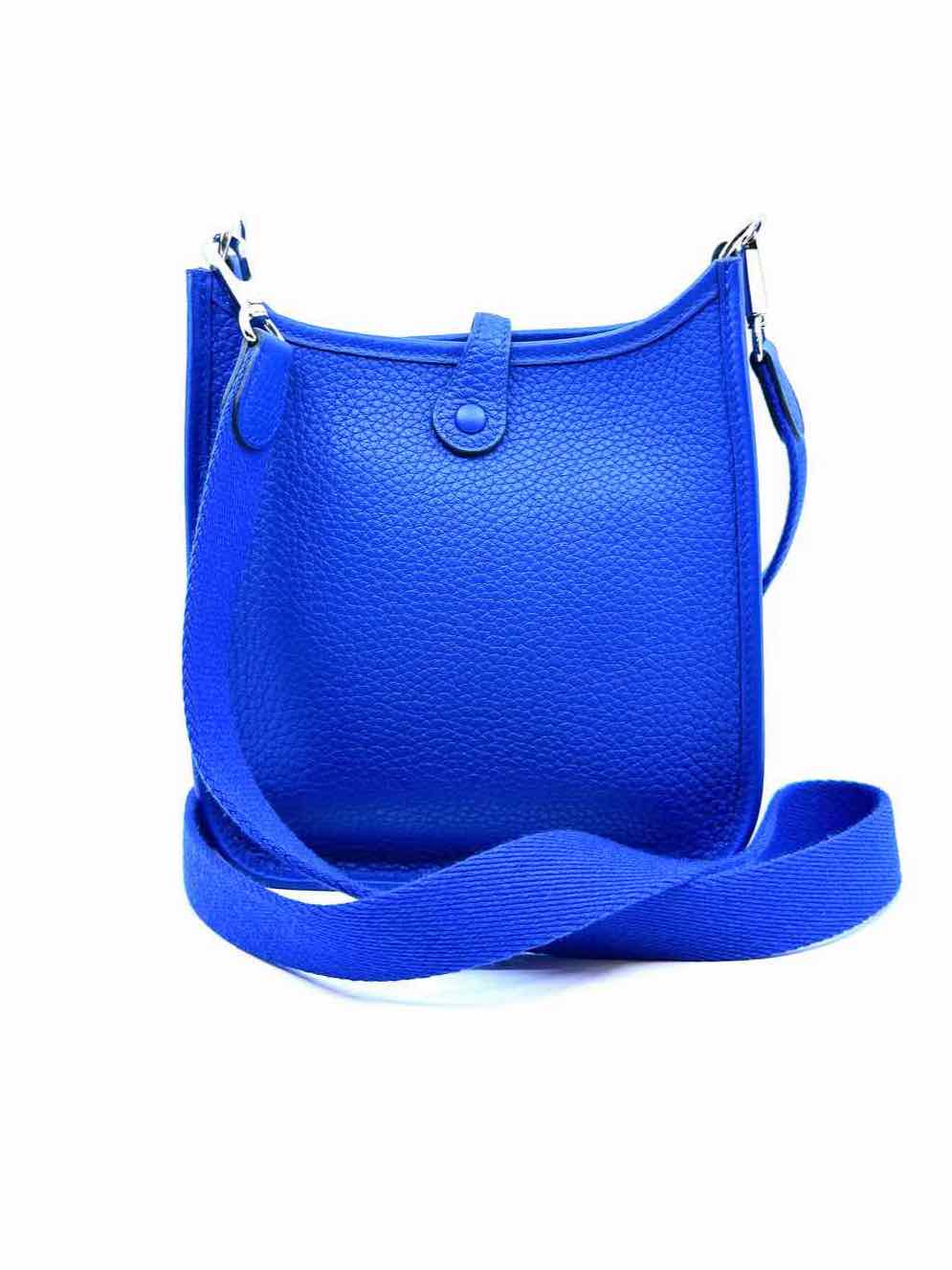HERMES Evelyne 16 Electric Blue Pebbled Leather Solid Handbag