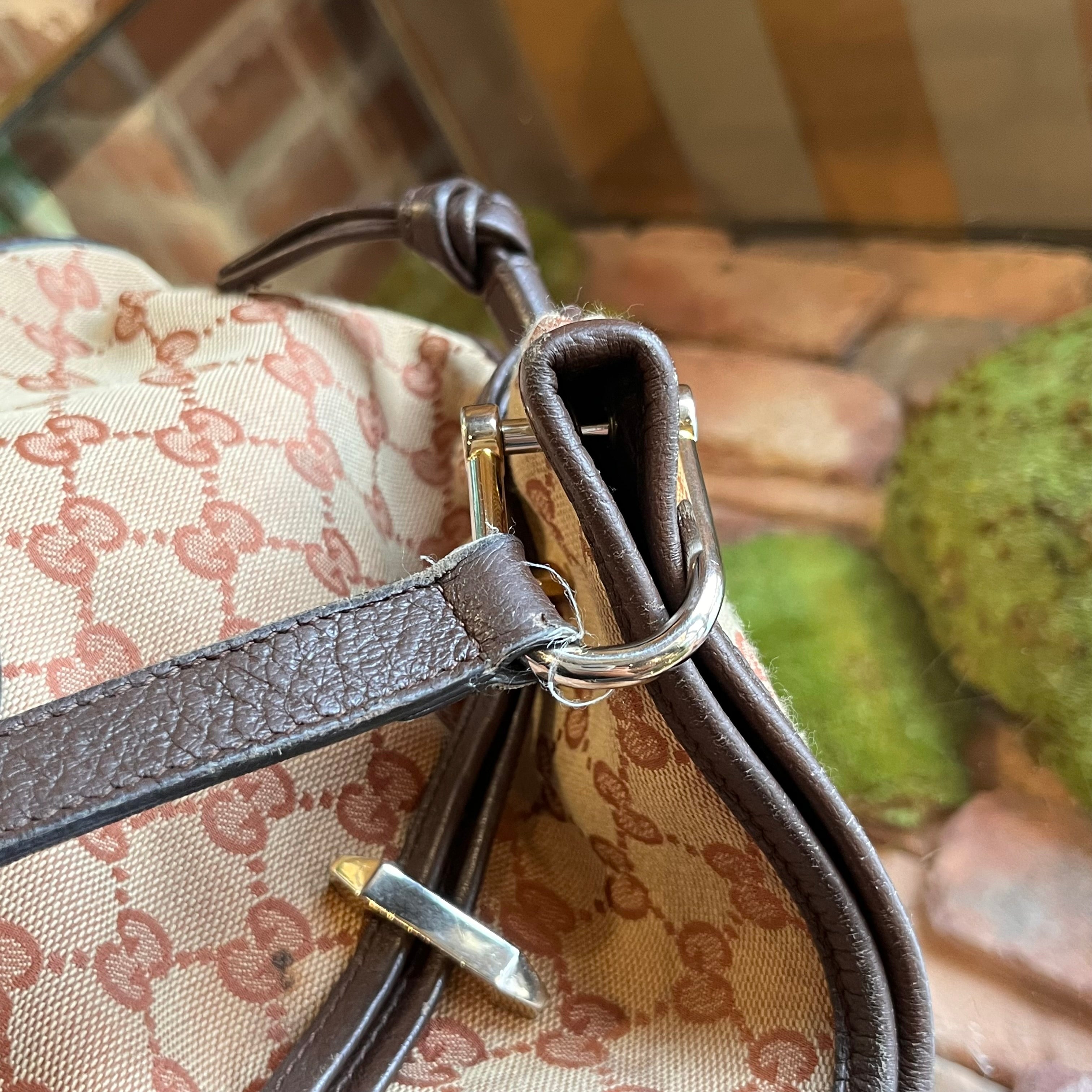 GUCCI Horsebit 1955 Messenger Maroon Gg Monogram Canvas Crossbody Bag