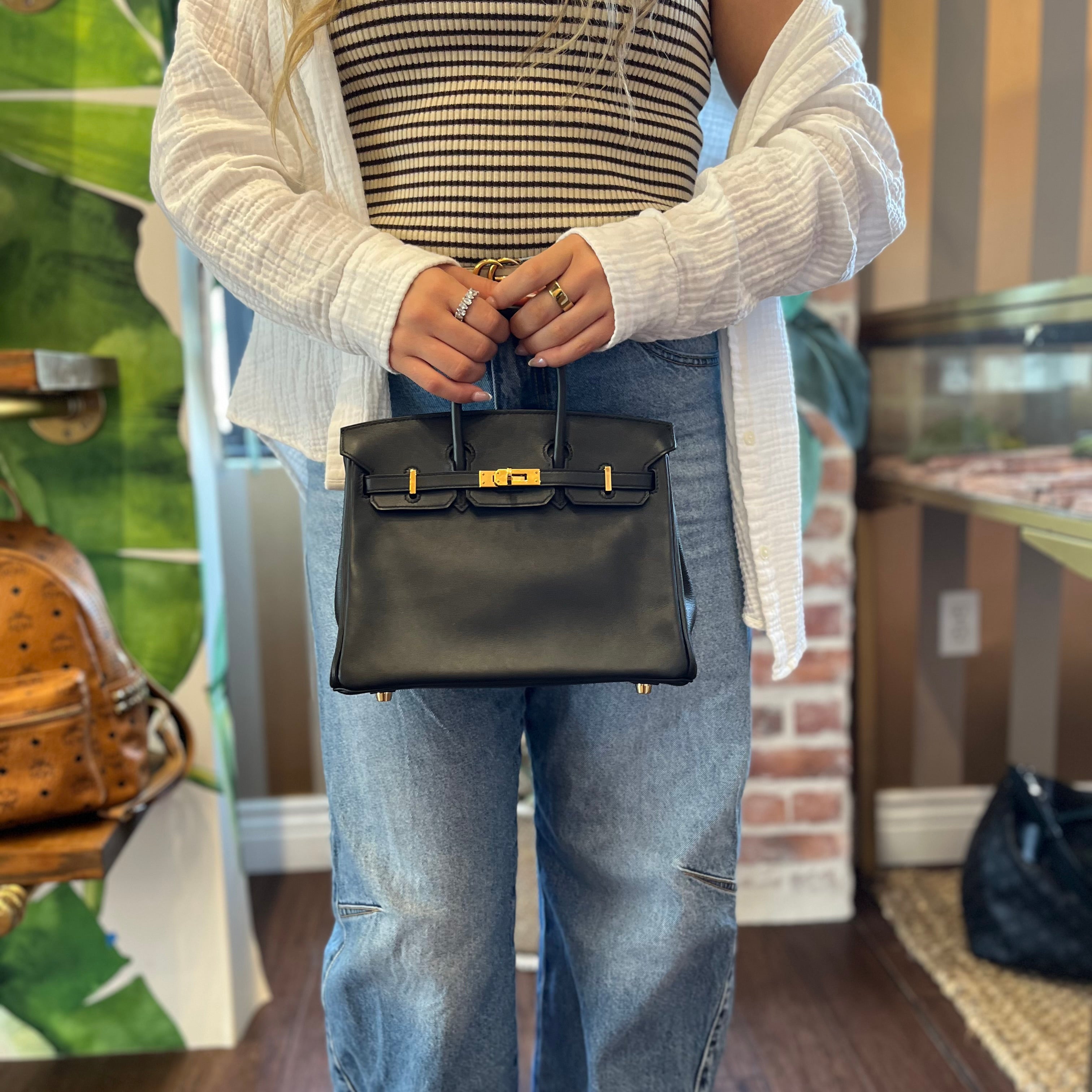 HERMES Birkin 25 Noir Swift Top Handle