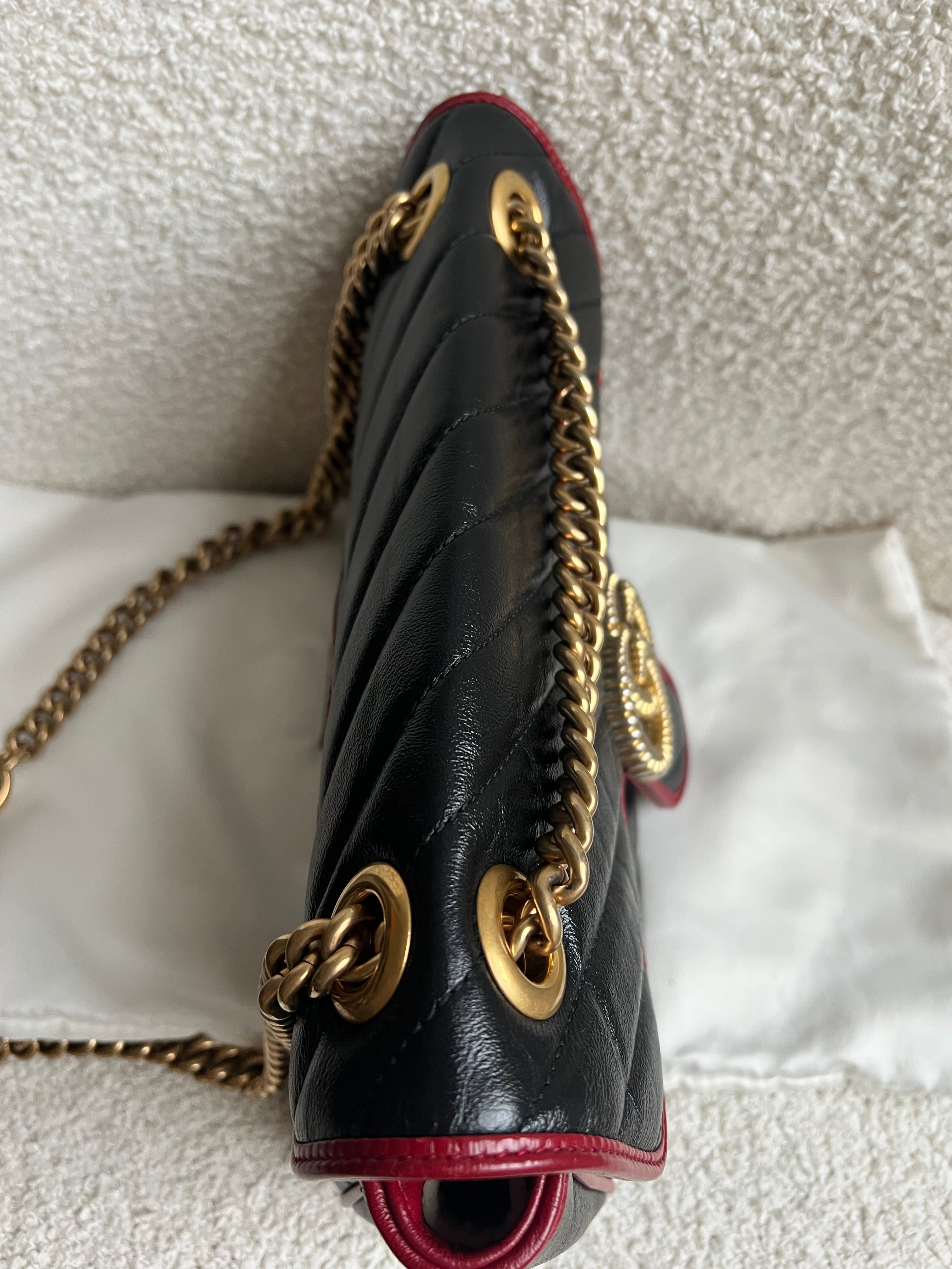 Gucci GG Black and Red Torchon Marmont Small Shoulder Bag