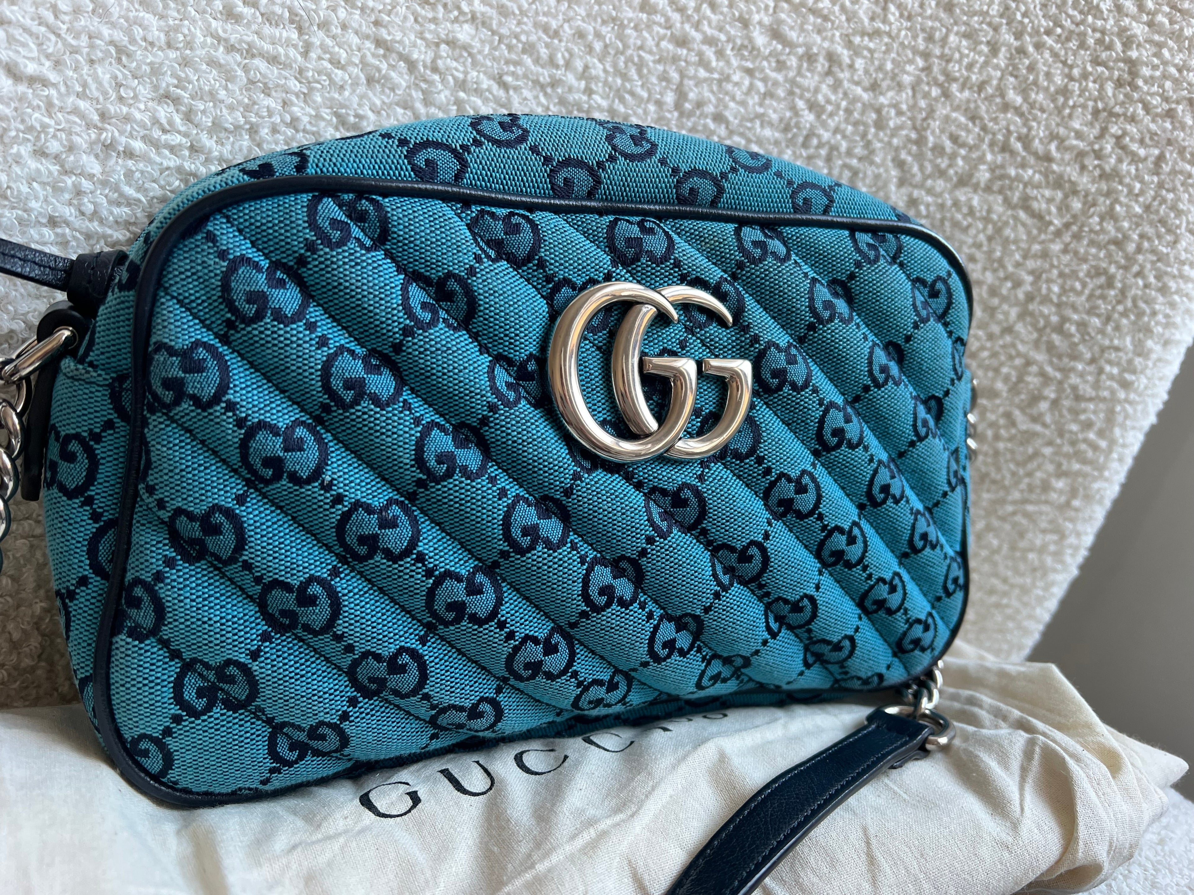 Gucci GG Marmont Blue Canvas Small Shoulder Bag (RRP £1050)