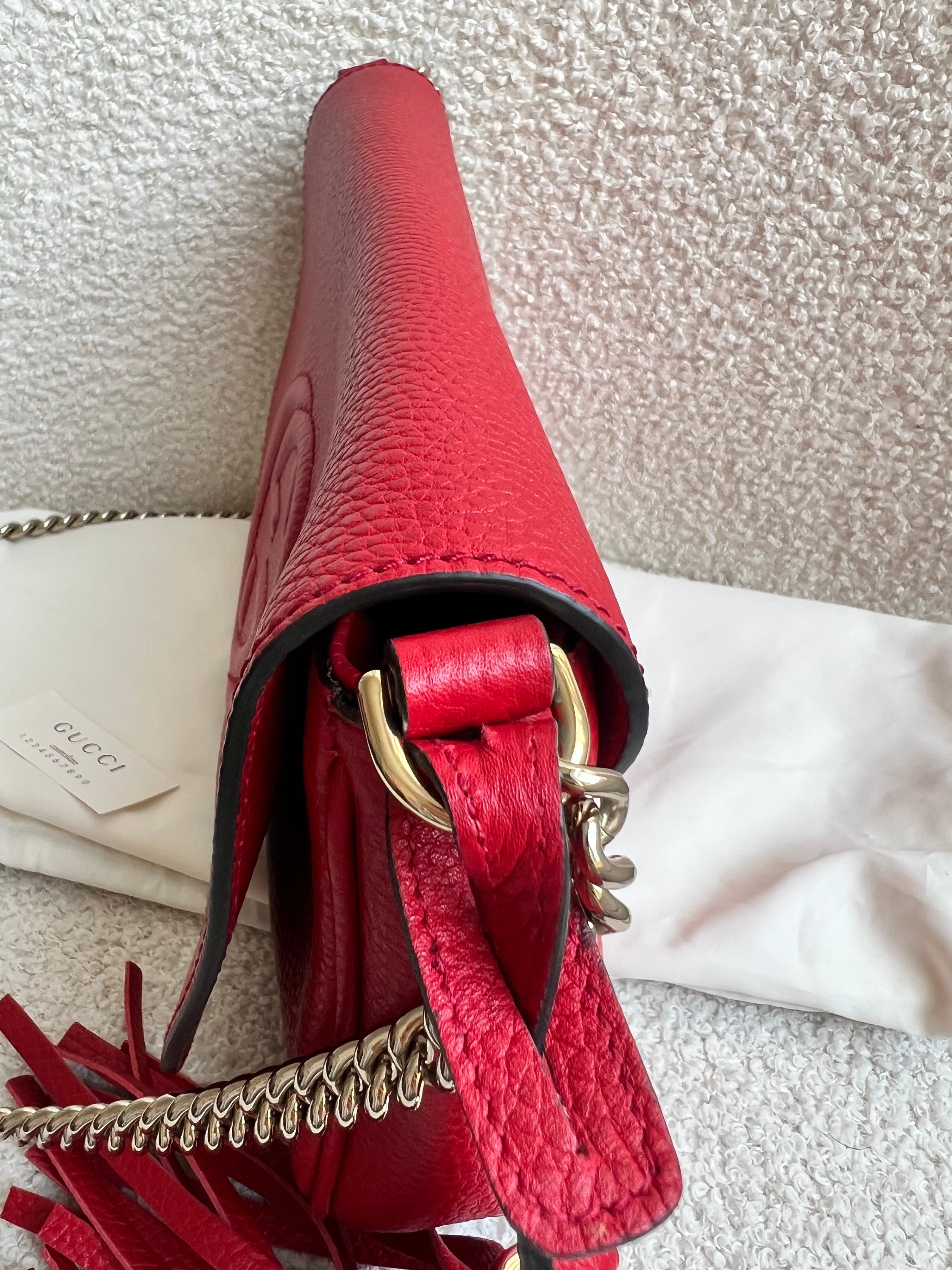 Gucci Red Soho Chain Crossbody Flap Bag