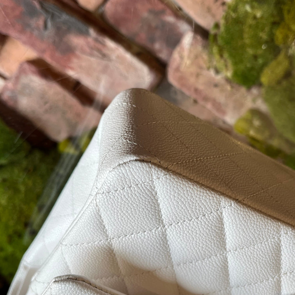 CHANEL Medium Double Flap White Caviar Leather Shoulder Bag